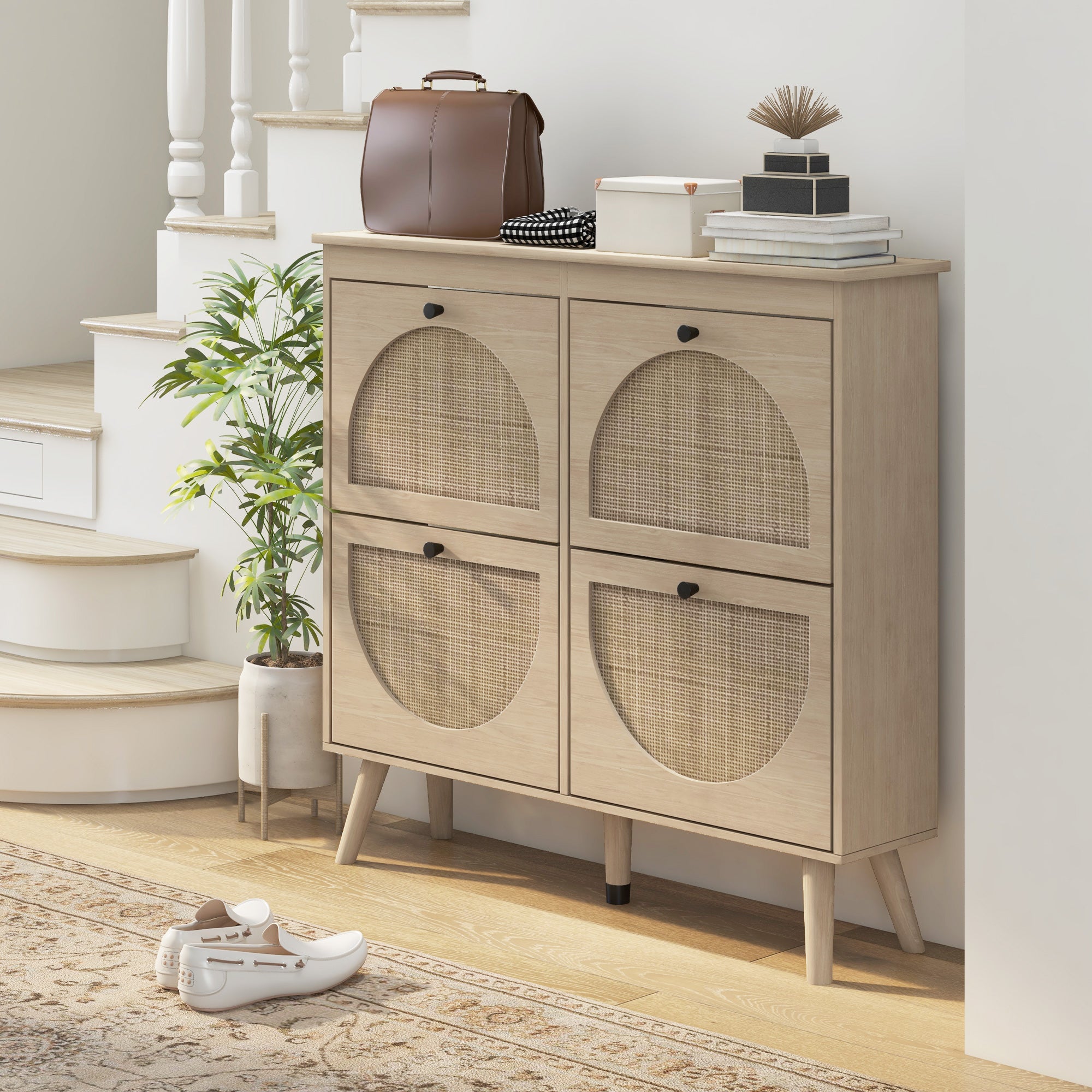 Shoe Cabinet for entryway, Shoe Storage Cabinet with 4 Flip Drawers and Adjustable Shelves for 20 Pairs of Shoes, Oak Shoe Storage Cabinets & Racks at Gallery Canada