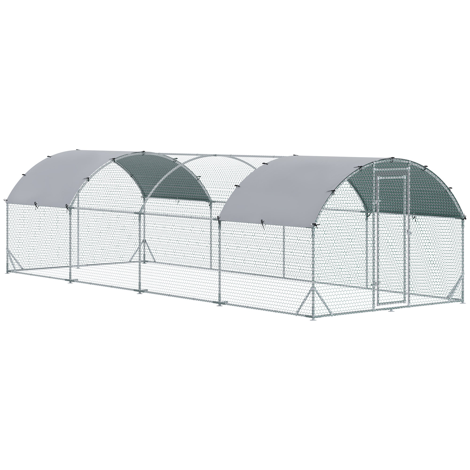 Galvanized Large Metal Chicken Coop Cage Walk-in Enclosure Poultry Hen Run House Playpen Rabbit Hutch with Cover for Outdoor Backyard 9.2' x 24.9' x 6.5' Silver Chicken Coops Silver at Gallery Canada