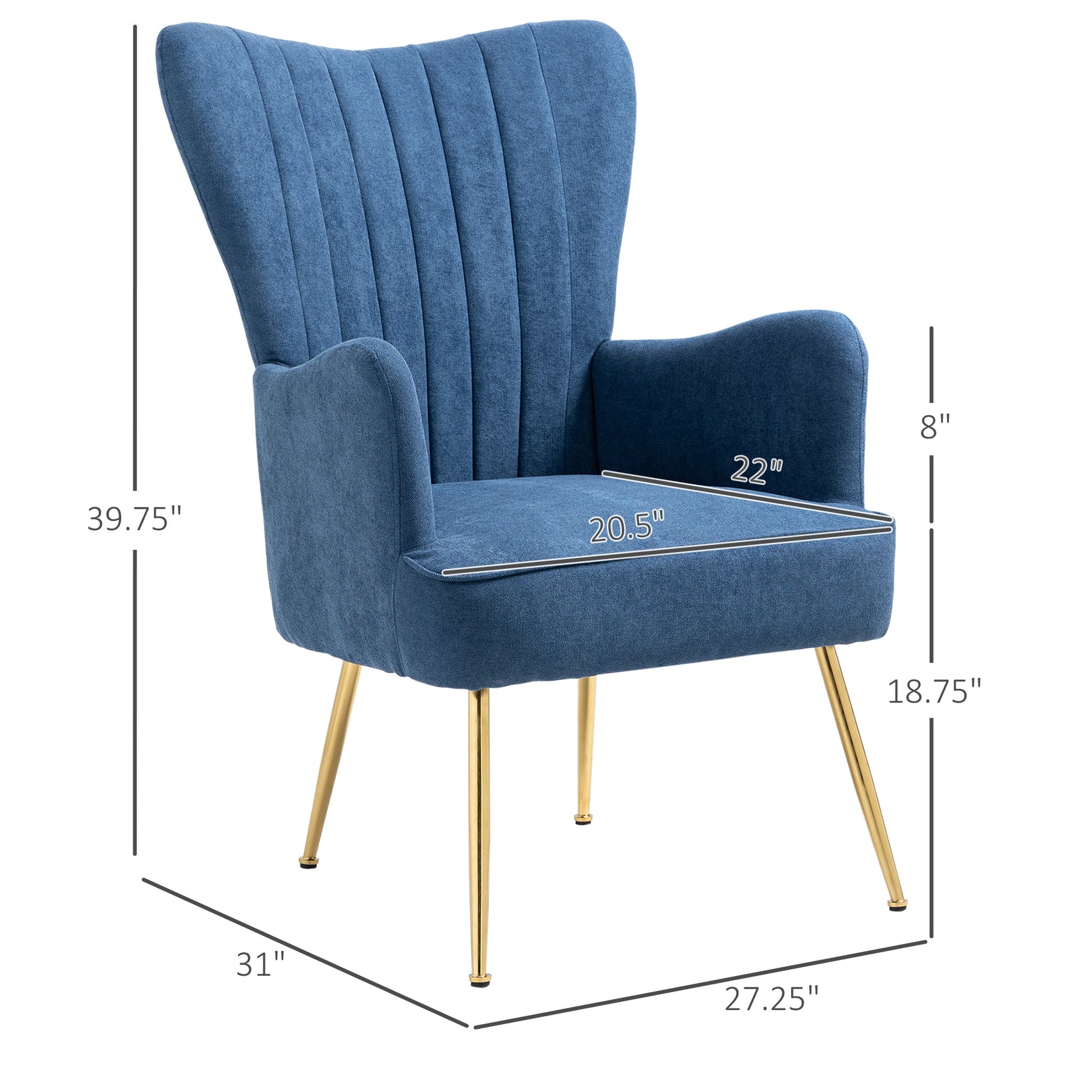 Velvet Accent Chairs, Modern Living Room Chair, Tall Back Leisures Chair with Steel Legs for Bedroom, Dinning Room, Waiting Room, Blue Accent Chairs   at Gallery Canada