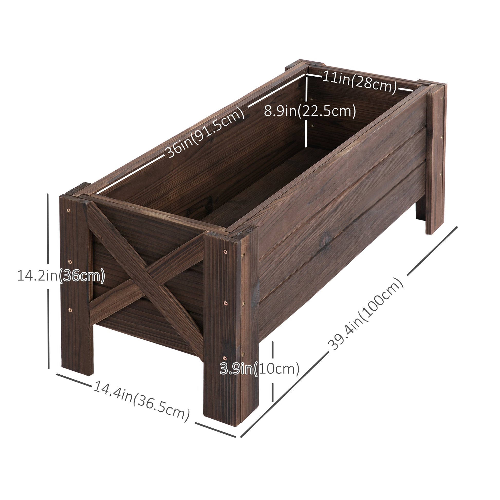 3.3 x 1.2 x 1.2 ft Garden Raised Bed Planter Grow Containers for Outdoor Patio Plant Flower Vegetable Pot, Carbonized Elevated Garden Beds   at Gallery Canada