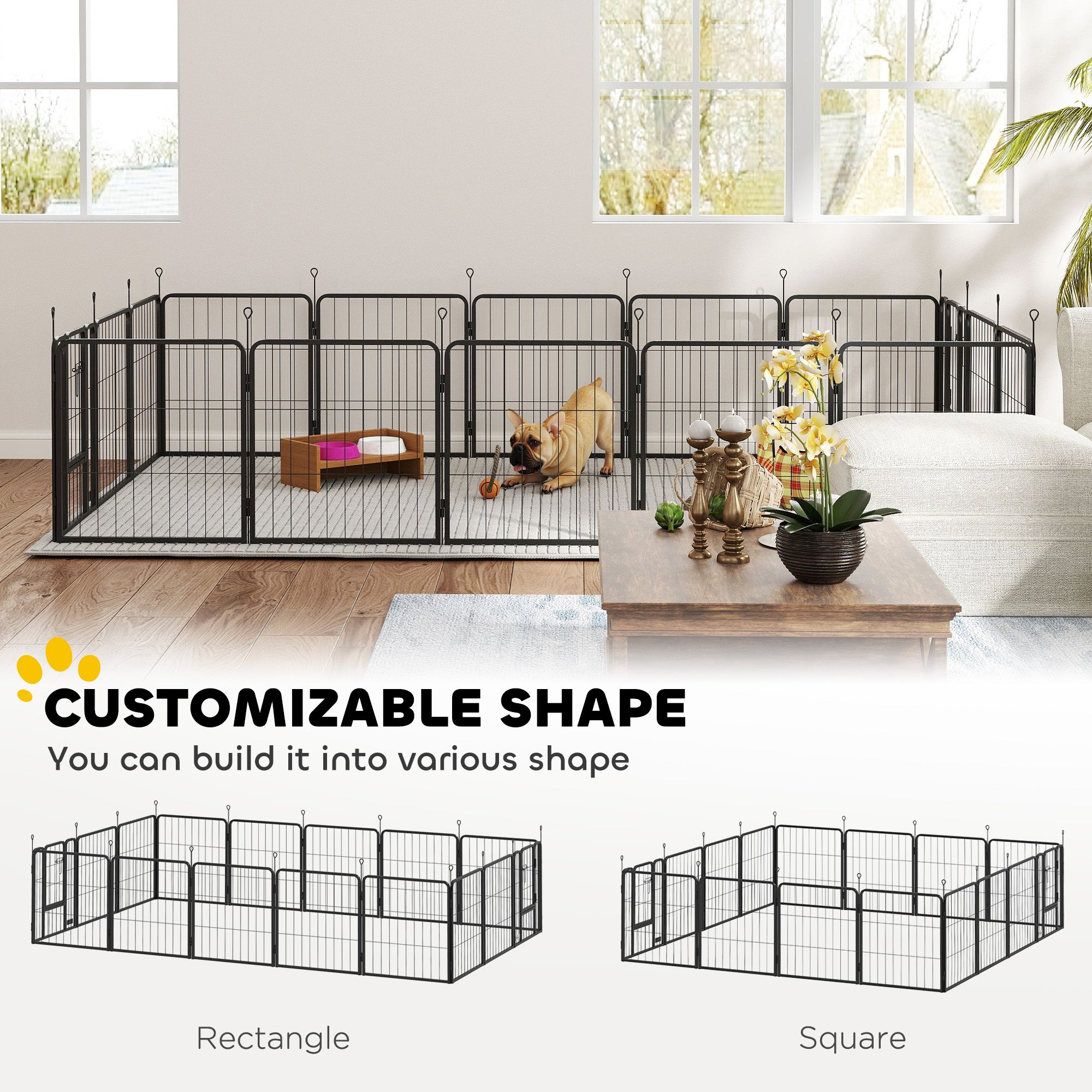16 Panels Dog Playpen with Straps, Portable &; DIY, for Small Dogs, for Yard, RV, Camping, Garden, 24