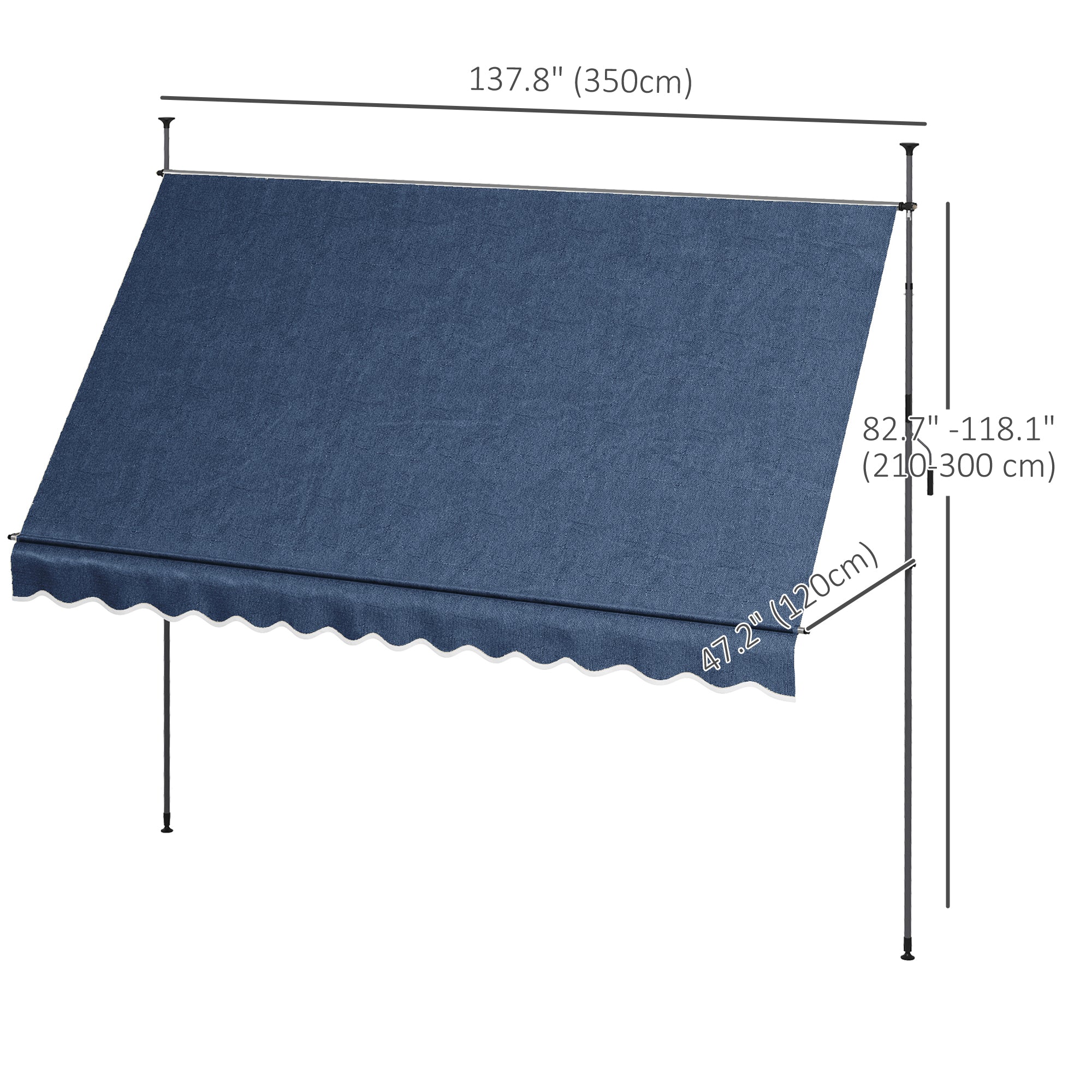 11.5' x 4' Manual Retractable Awning, Non-Screw Freestanding Patio Awning, UV Resistant, for Window or Door, Blue Patio Awnings at Gallery Canada