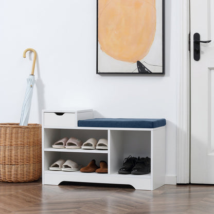 Shoe Bench with Storage, Modern Upholstered Entryway Bench with Open Shelves and Drawer for Living Room, Hallway, White Shoe Storage Cabinets & Racks   at Gallery Canada