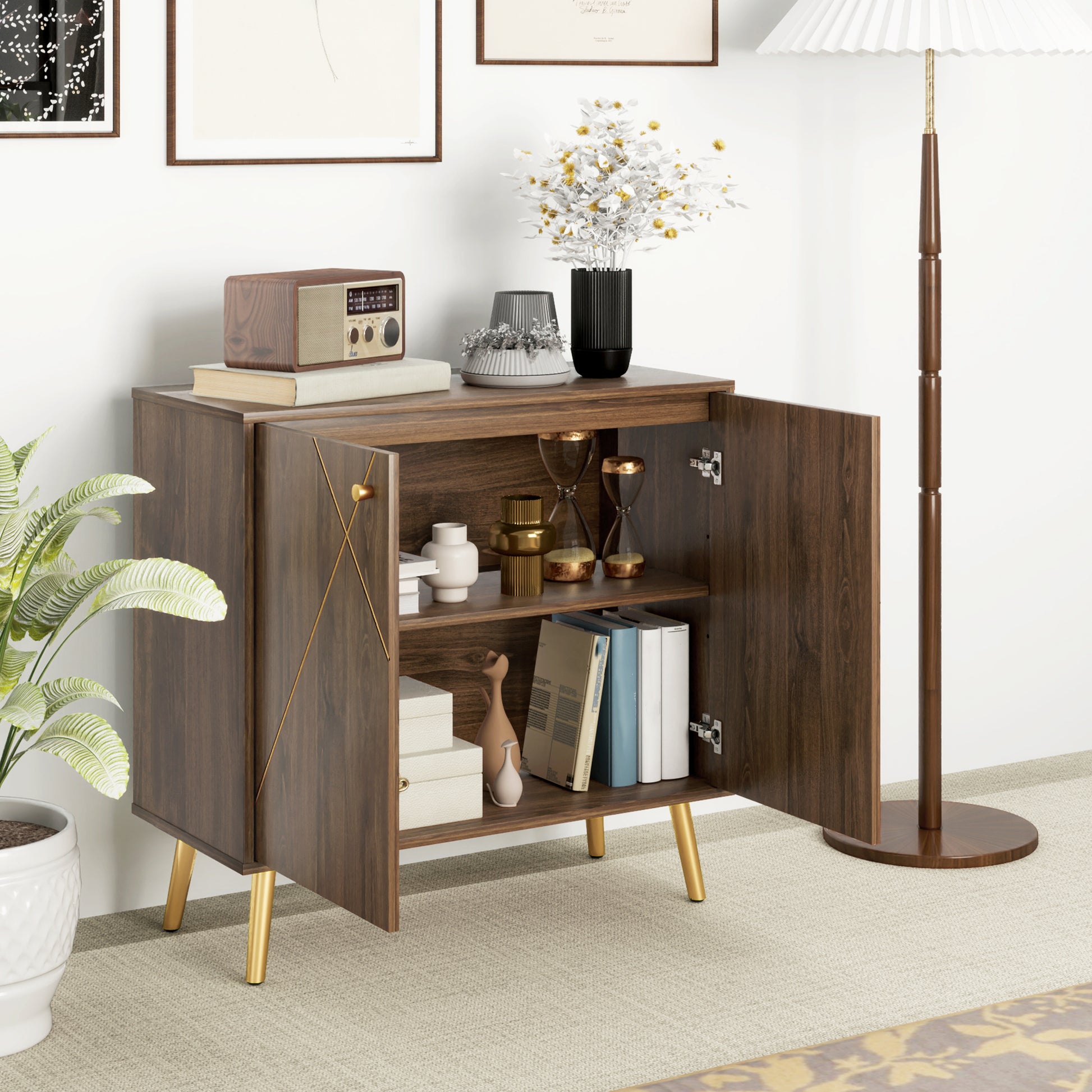 Sideboard Storage Cabinet with Luxurious Steel Lines, Brown Storage Cabinets at Gallery Canada