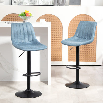 Counter Height Bar Stools Set of 2, Adjustable Height Bar Chairs with Swivel Seat, Leathaire Upholstery Bar Stools Blue  at Gallery Canada