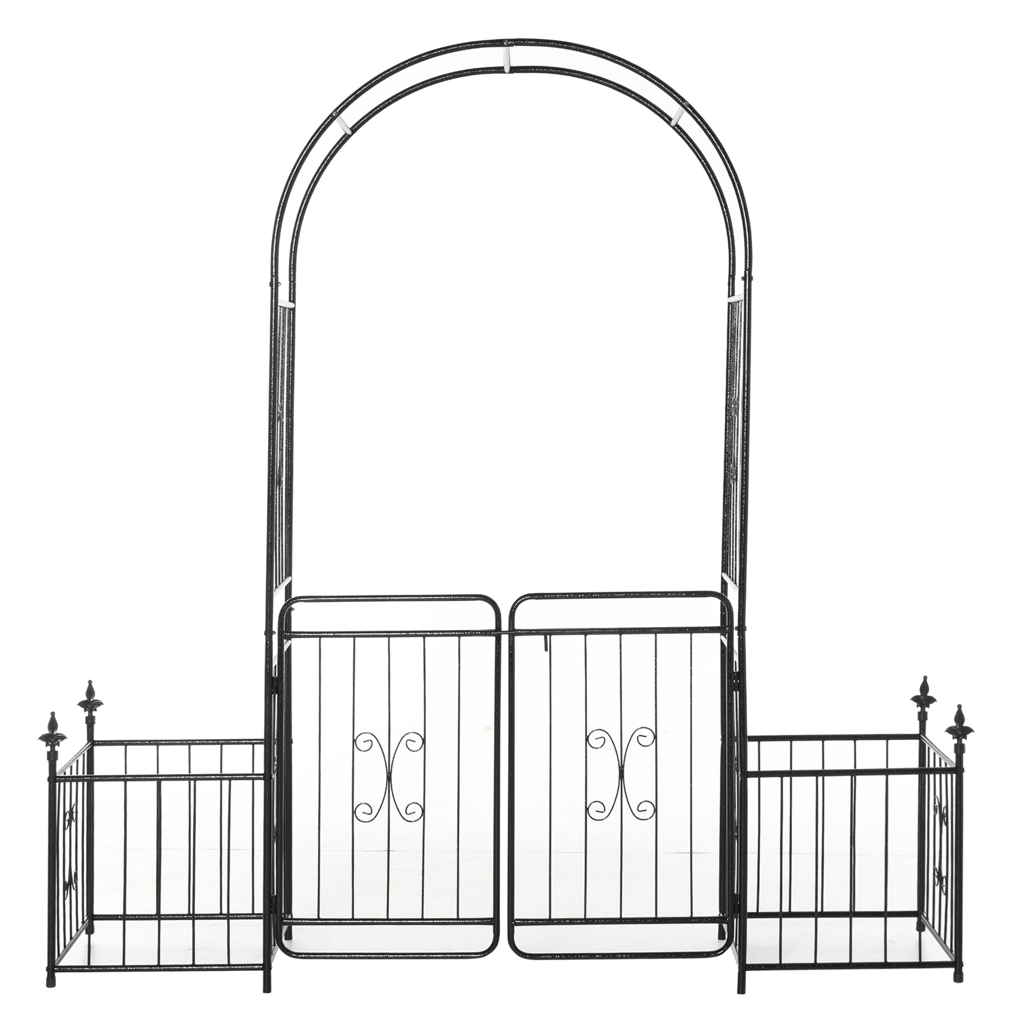 7.2FT Metal Garden Arbor Arch with Double Doors, 2 Side Planter Baskets, Climbing Vine Frame, Black Garden Arches at Gallery Canada