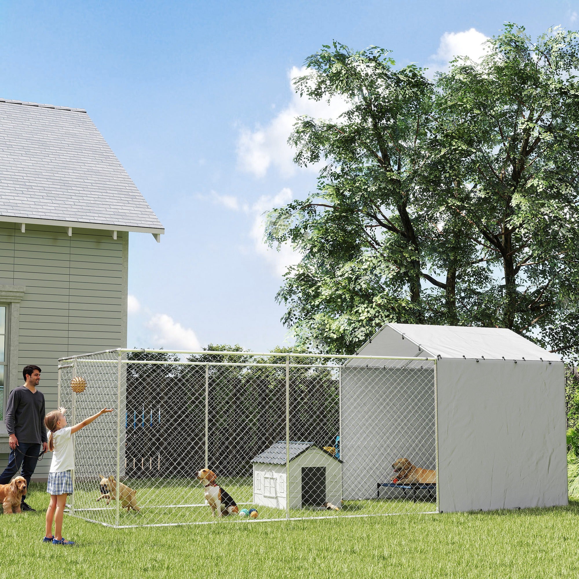 Galvanized Steel Dog Kennel Outdoor with Waterproof &; UV-Resistant Cover for Large Dogs, 19.7' x 7.5' x 7.5' Houses, Kennels & Pens at Gallery Canada