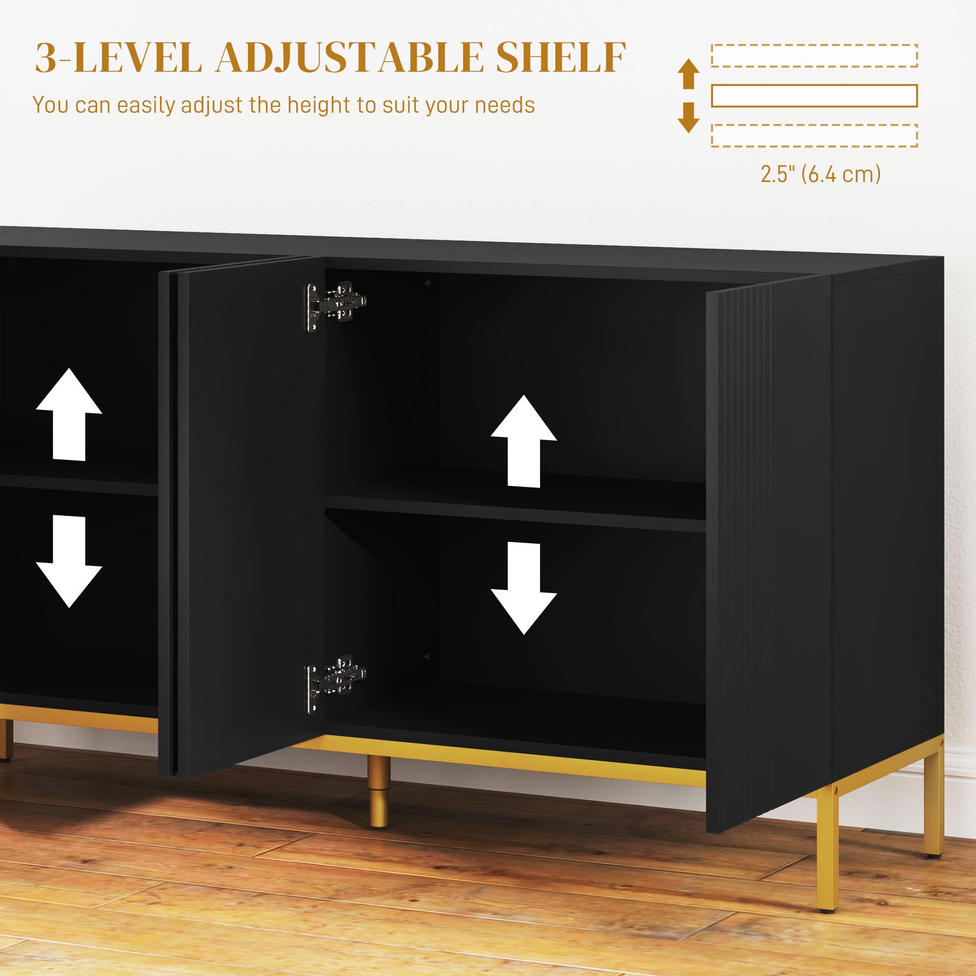 Sideboard Storage Cabinet with Adjustable Shelves, Soft-Close Doors, Kitchen Buffet Cabinet for Dining Room, Black Kitchen Pantry Cabinets at Gallery Canada