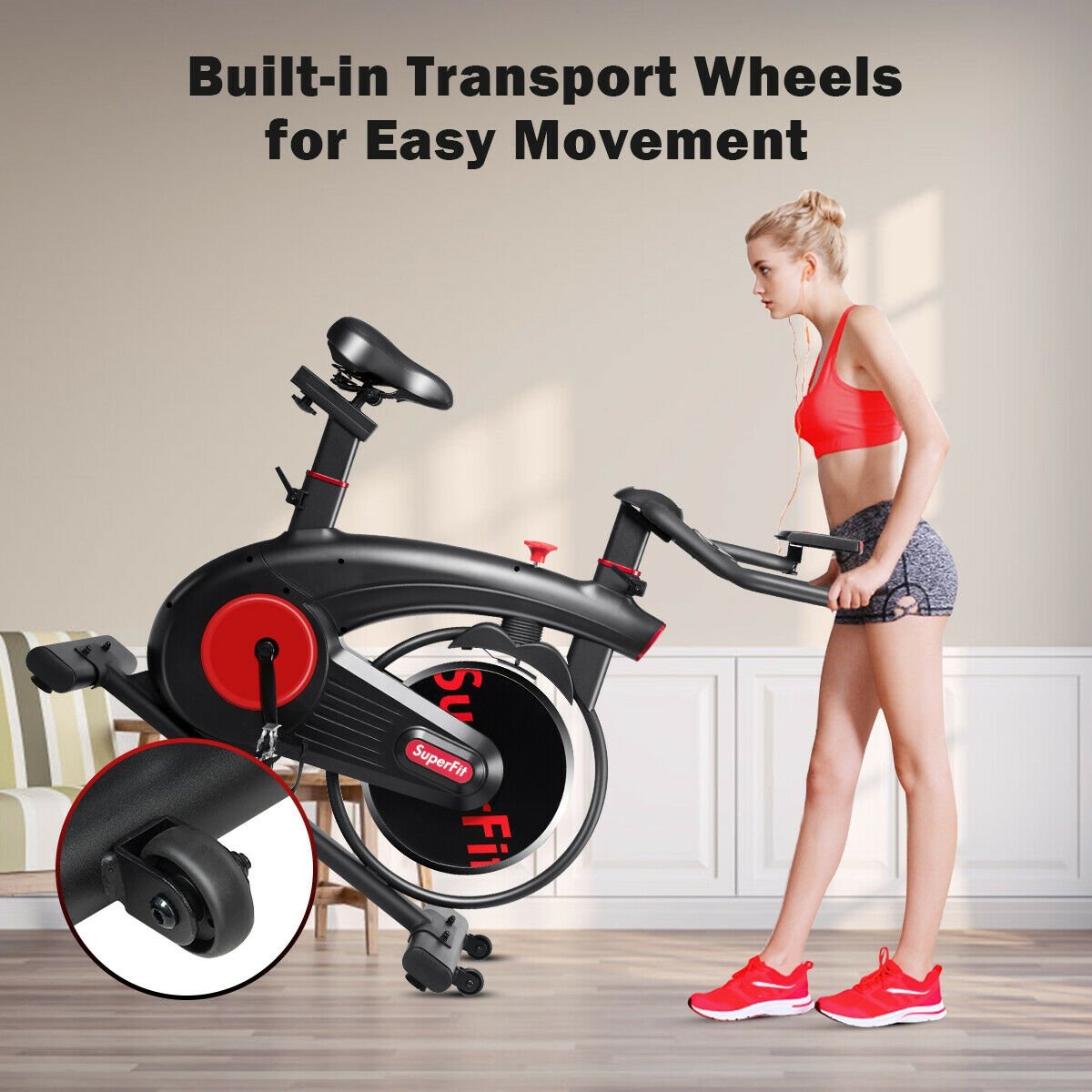 Stationary Exercise Bike Silent Belt with 20LBS Flywheel, Black Exercise Bikes at Gallery Canada