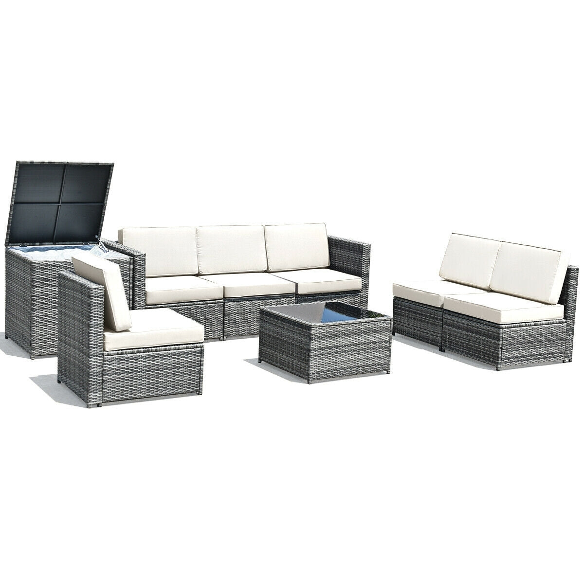 8 Piece Wicker Sofa Rattan Dinning Set Patio Furniture with Storage Table, White Outdoor Sectionals   at Gallery Canada