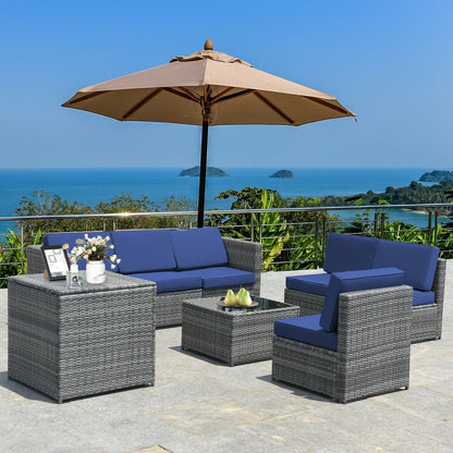 8 Piece Wicker Sofa Rattan Dinning Set Patio Furniture with Storage Table, Navy Outdoor Sectionals   at Gallery Canada