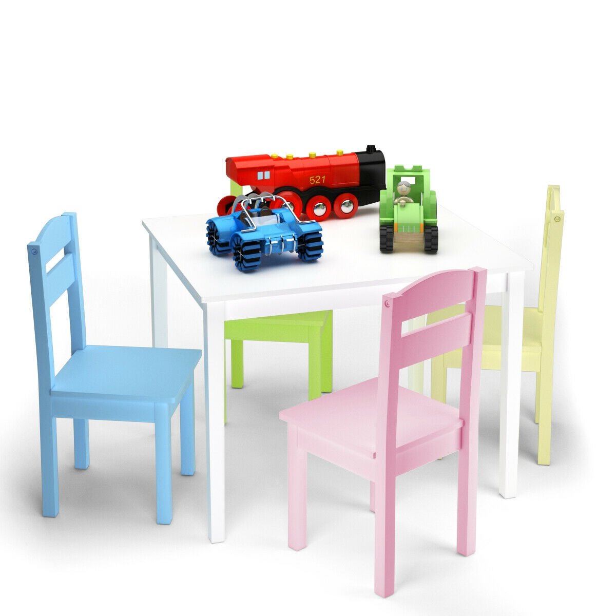 5 Pieces Kids Pine Wood Table Chair Set, Clear Kids Table & Chair Sets   at Gallery Canada