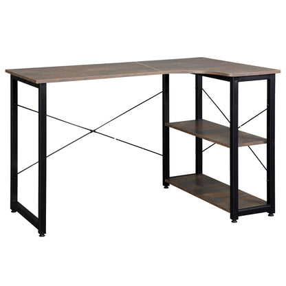 L-Shaped Computer Desk Home Office Corner Desk Study Workstation Table with 2 Shelves, Steel Frame, Charcoal Grey Office Desks & Work Stations   at Gallery Canada