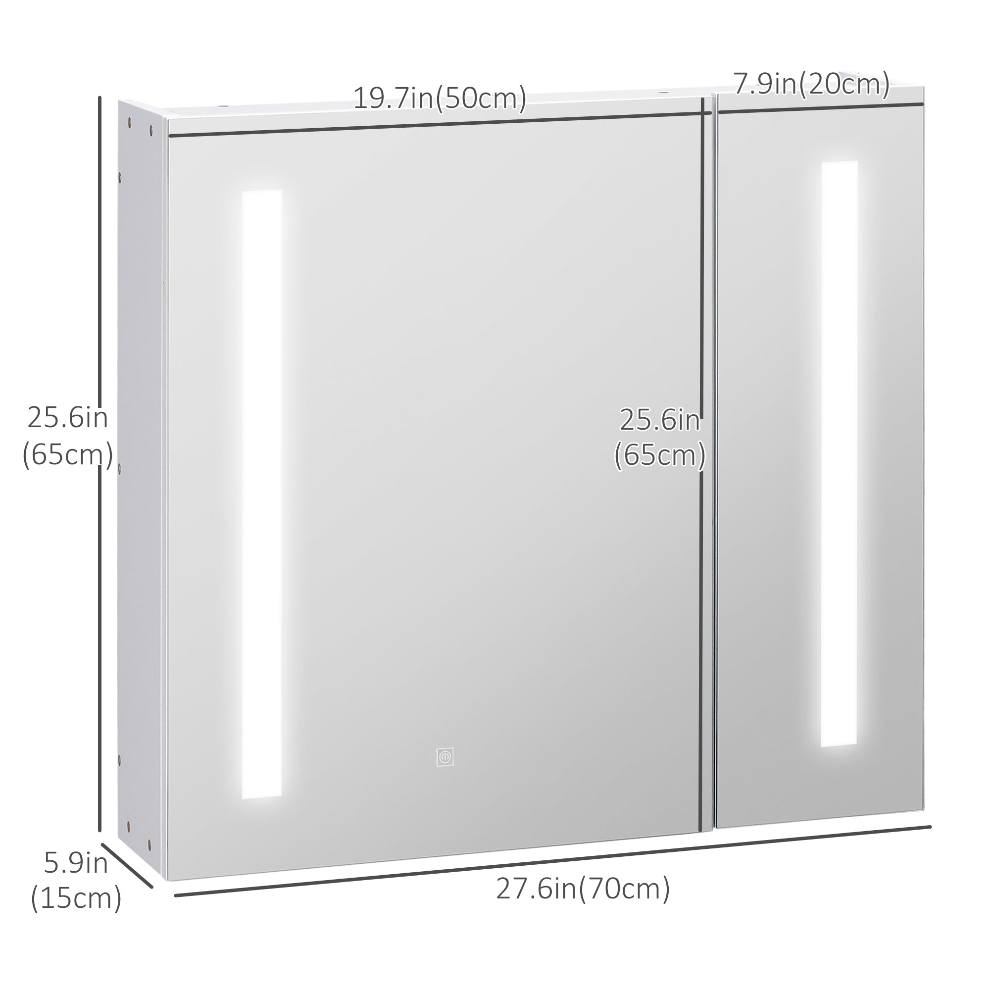 Illuminated Bathroom Mirror Cabinet 650 X 700Hmm LED Bathroom Mirror with Lights Touch Switch, Adjustable Shelf, USB Charge, White Mirror Medicine Cabinets   at Gallery Canada