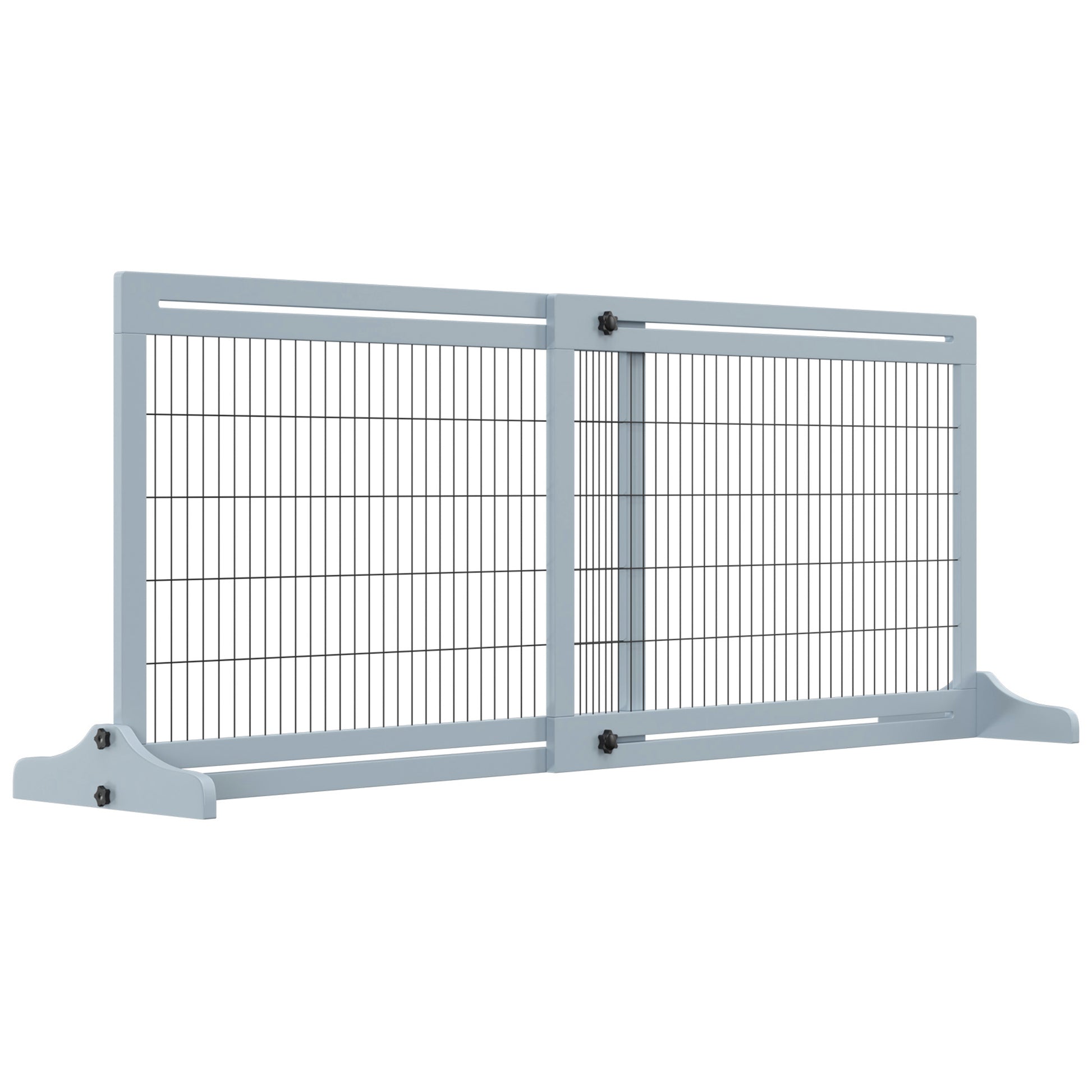 41"-72" Wooden Freestanding Pet Gate with Support Feet, for Small Medium Dogs, Grey Houses, Kennels & Pens   at Gallery Canada