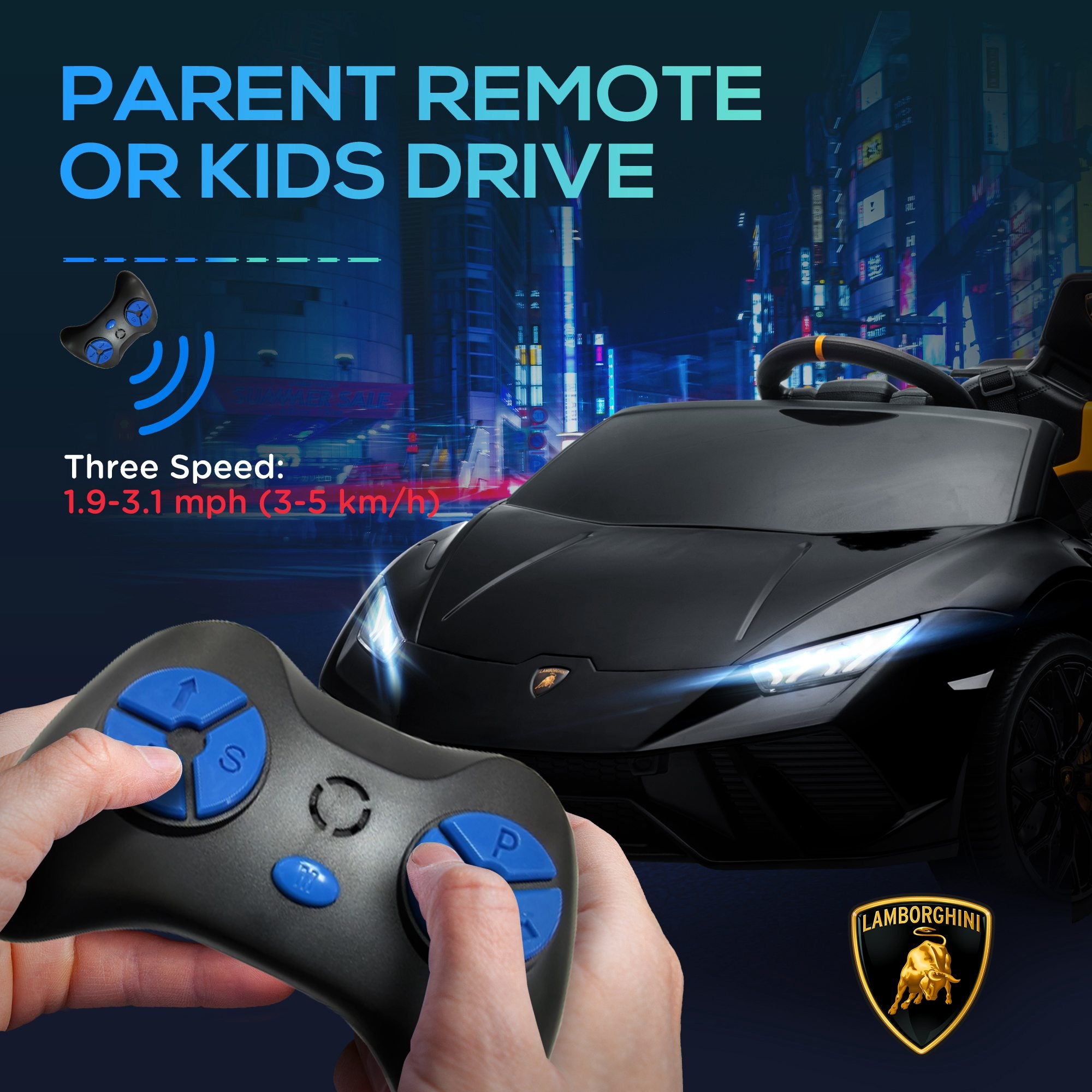 12V Lamborghini Huracan Licensed Kids Electric Car with Remote Control, Spring Suspension, Transport Wheels, Black Electric Toy Cars   at Gallery Canada