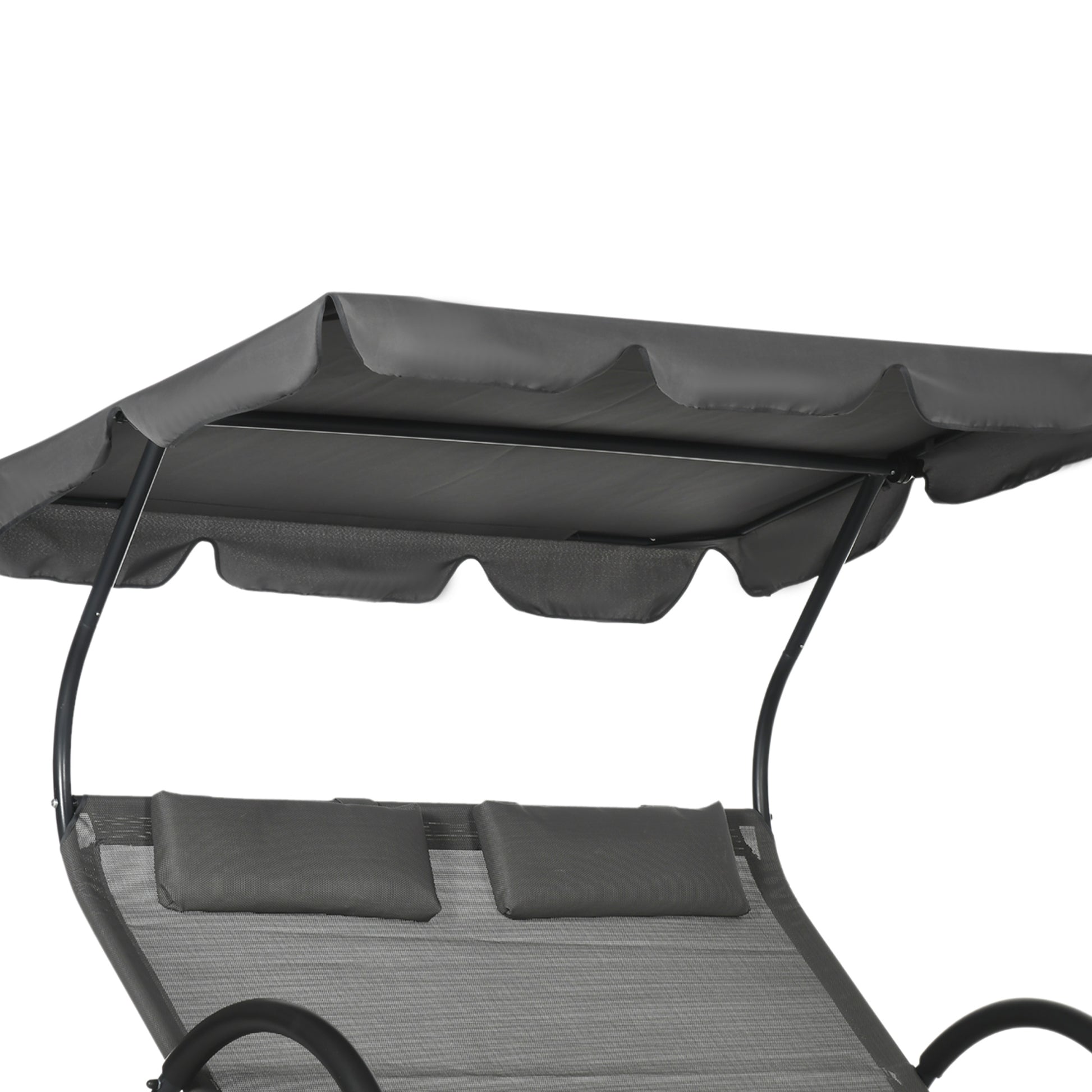 Outdoor Patio Chaise Lounge Chair, Patio Sun Lounger w/ Sunshade Roof, for Two People with Wheels and Breathable Sling Mesh Bed, Pillows, Dark Gray Daybeds   at Gallery Canada