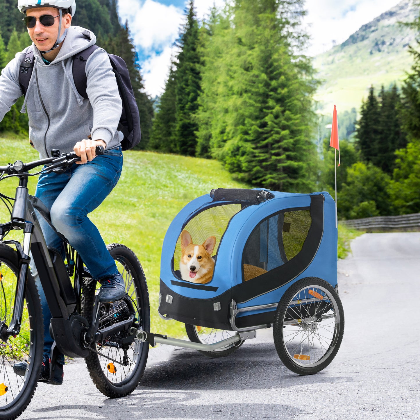 Dog Bike, Trailer Foldable Pet Cart, Bicycle Wagon, Cargo Carrier Attachment for Travelling w/ Safety Anchor, Blue Dog Bike Trailers & Strollers at Gallery Canada