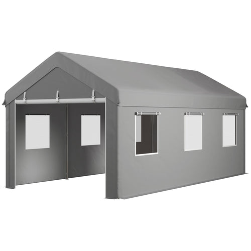10' x 20' Carport, Heavy Duty Portable Garage with 6 Mesh Windows and 2Doors, Gey