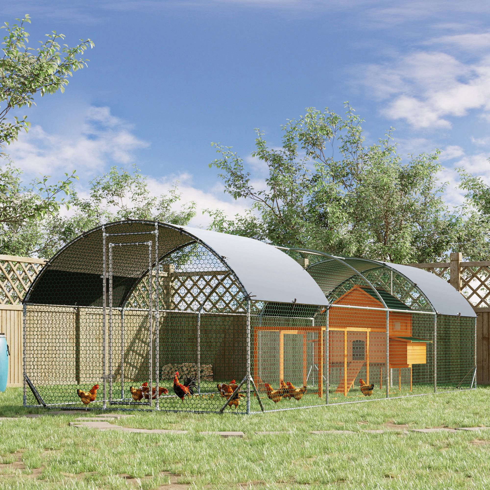 Galvanized Large Metal Chicken Coop Cage Walk-in Enclosure Poultry Hen Run House Playpen Rabbit Hutch with Cover for Outdoor Backyard 9.2' x 24.9' x 6.5' Silver Chicken Coops at Gallery Canada