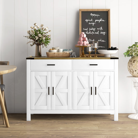 Farmhouse Buffet Cabinet Sideboard with 2 Drawers, 2 Storage Cabinets and Adjustable Shelves, White Bar Cabinets   at Gallery Canada