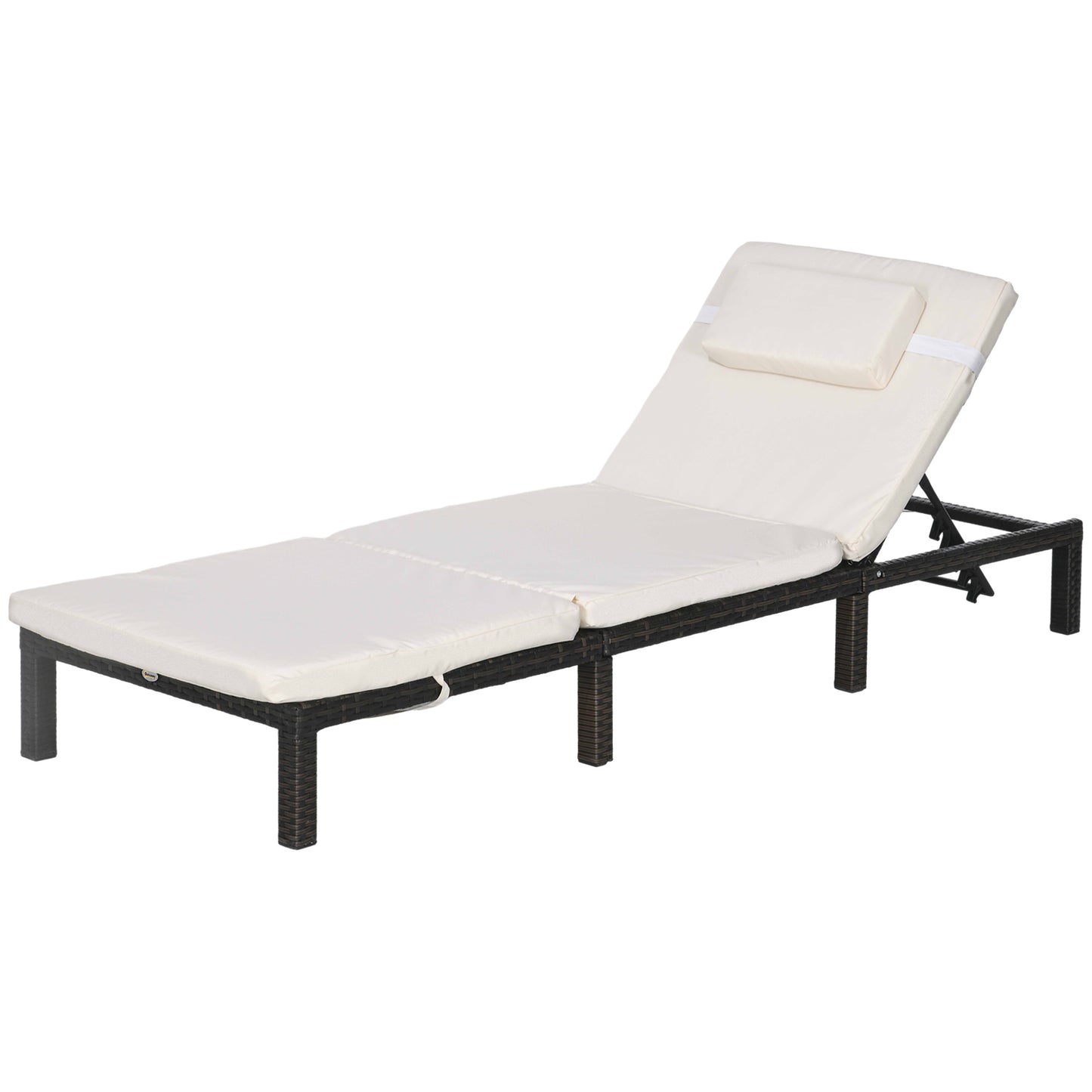 Outdoor Lounger, Patio Lounger with 5-Level Adjustable Back, Headrest for Poolside, Garden, Backyard, Cream White Chaise Loungers   at Gallery Canada