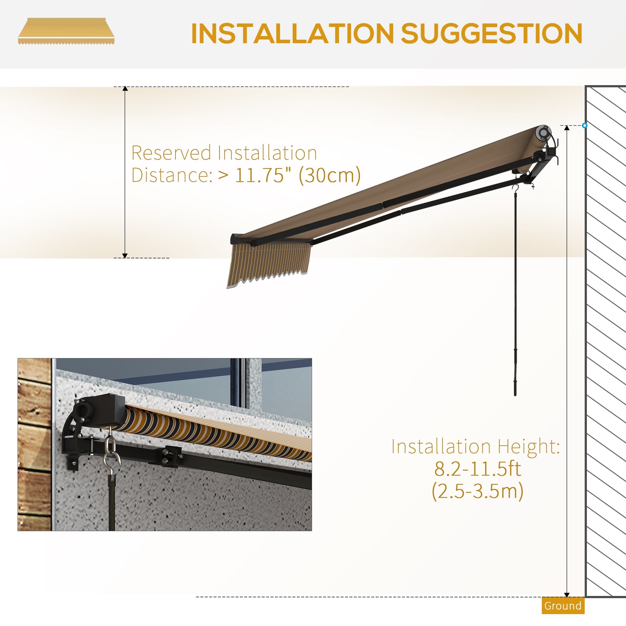 8' x 6.5' Retractable Awning, 280gsm UV Resistant Sunshade Shelter for Deck, Balcony, Yard, Yellow and Grey Patio Awnings   at Gallery Canada