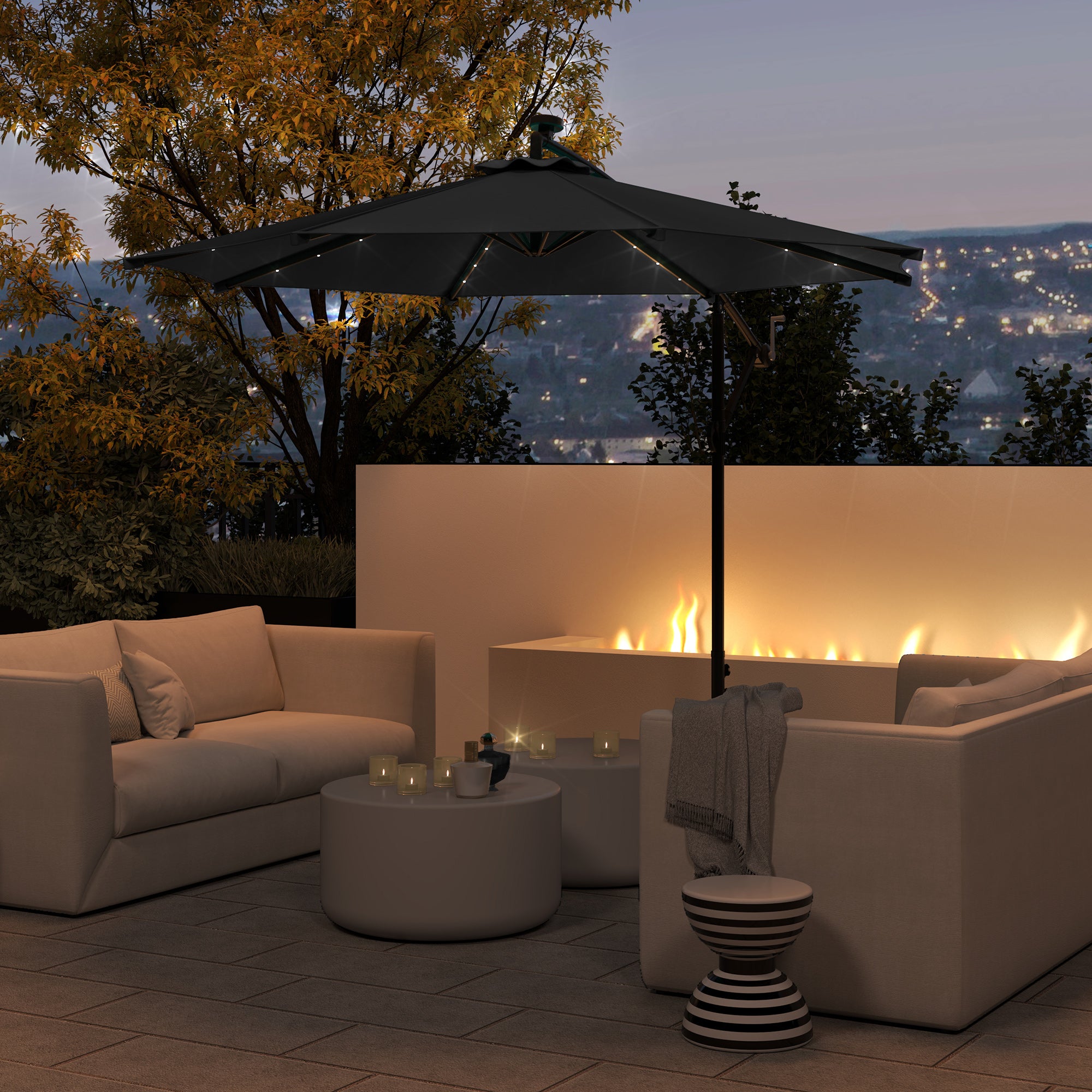 10ft Outdoor Cantilever Umbrella Banana Umbrella with Solar Lights and Adjustable Angle for Patio Backyard Black Offset Cantilever Umbrellas at Gallery Canada
