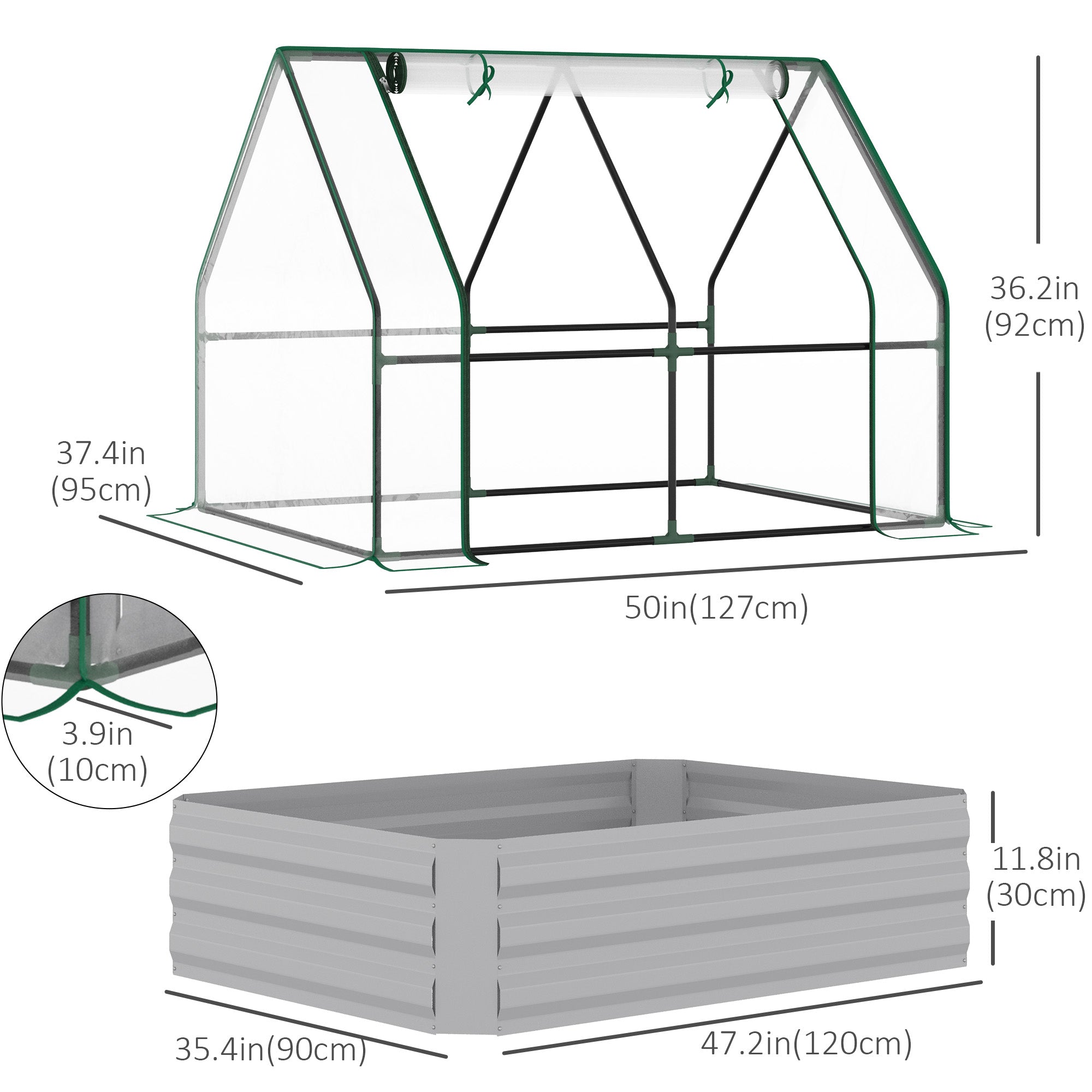 Steel Outdoor Raised Garden Bed with Greenhouse,Cover, Roll Up Door, Dual Use, 50