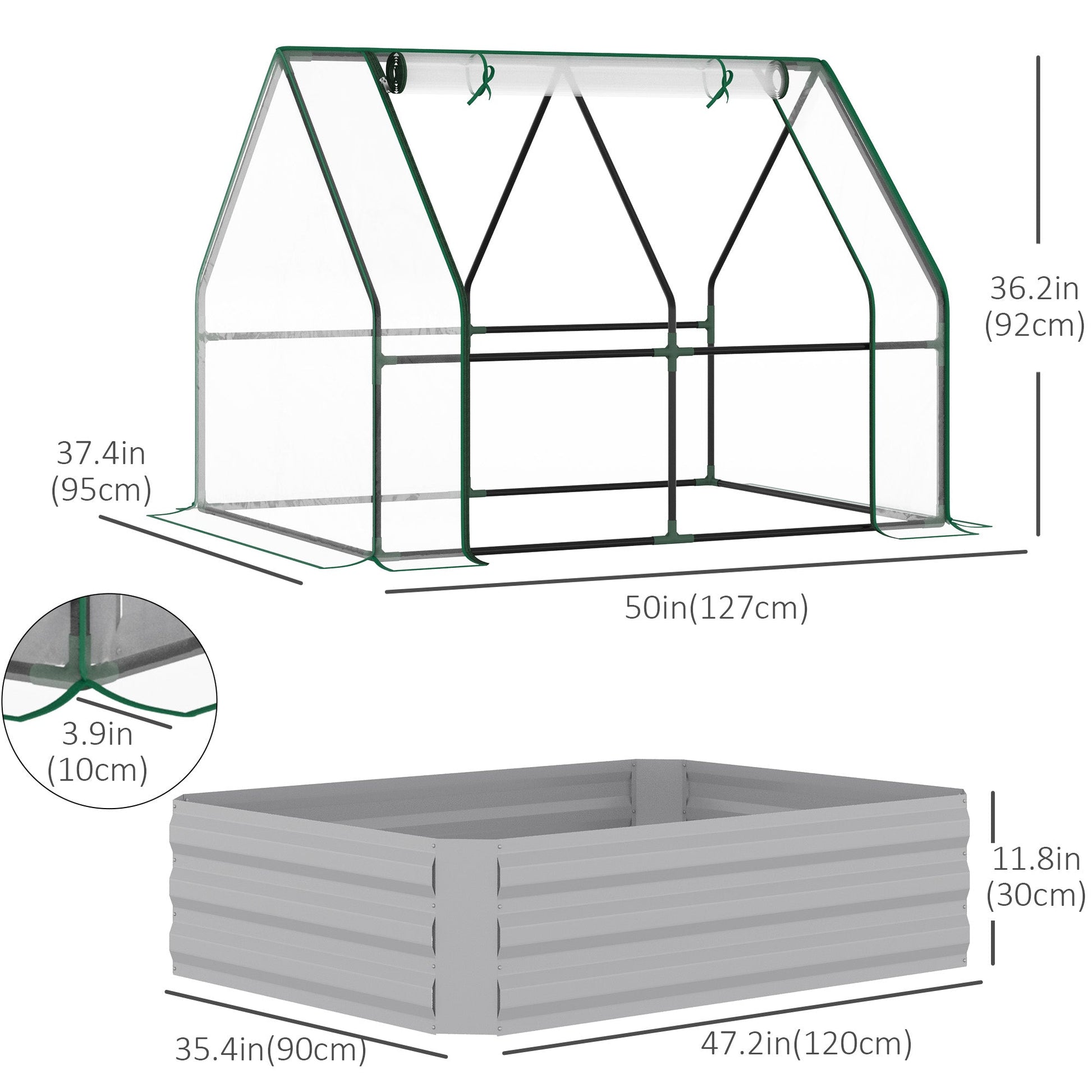 Steel Outdoor Raised Garden Bed with Greenhouse,Cover, Roll Up Door, Dual Use, 50"x37.4"x36.2", Clear Mini Greenhouses   at Gallery Canada