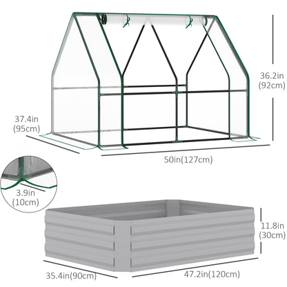 Steel Outdoor Raised Garden Bed with Greenhouse,Cover, Roll Up Door, Dual Use, 50"x37.4"x36.2", Clear Mini Greenhouses   at Gallery Canada