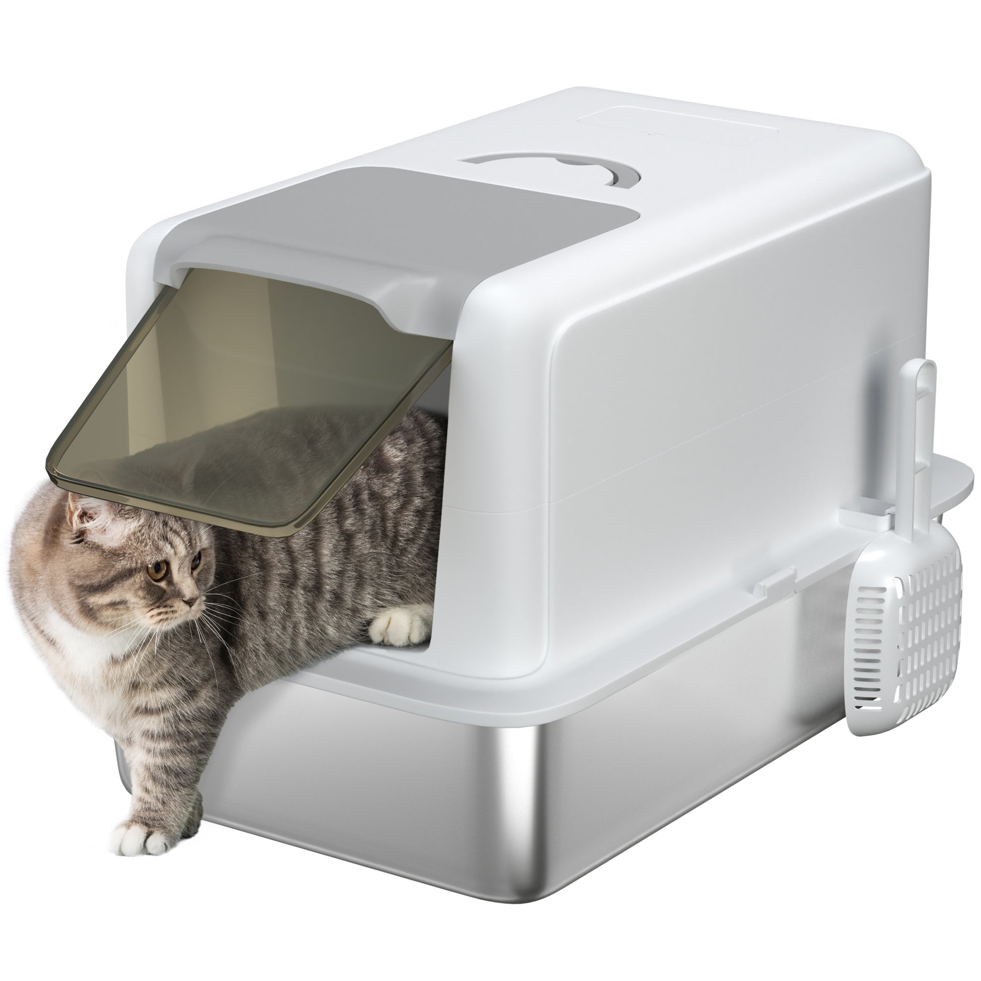 Stainless Steel Cat Litter Box w/ Removable Lid &; Scoop, for Small to Large Cats, Easy to Clean, White Cat Litter Box Enclosures at Gallery Canada