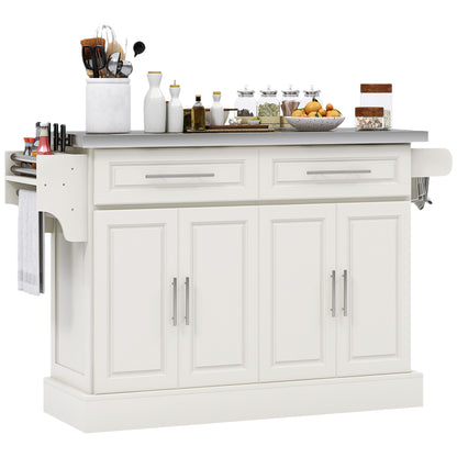 Rolling Kitchen Island with Storage and Stainless Steel Top, Kitchen Trolley with Drawers, Cabinets, Towel Rack, Cream Kitchen Islands & Kitchen Carts at Gallery Canada