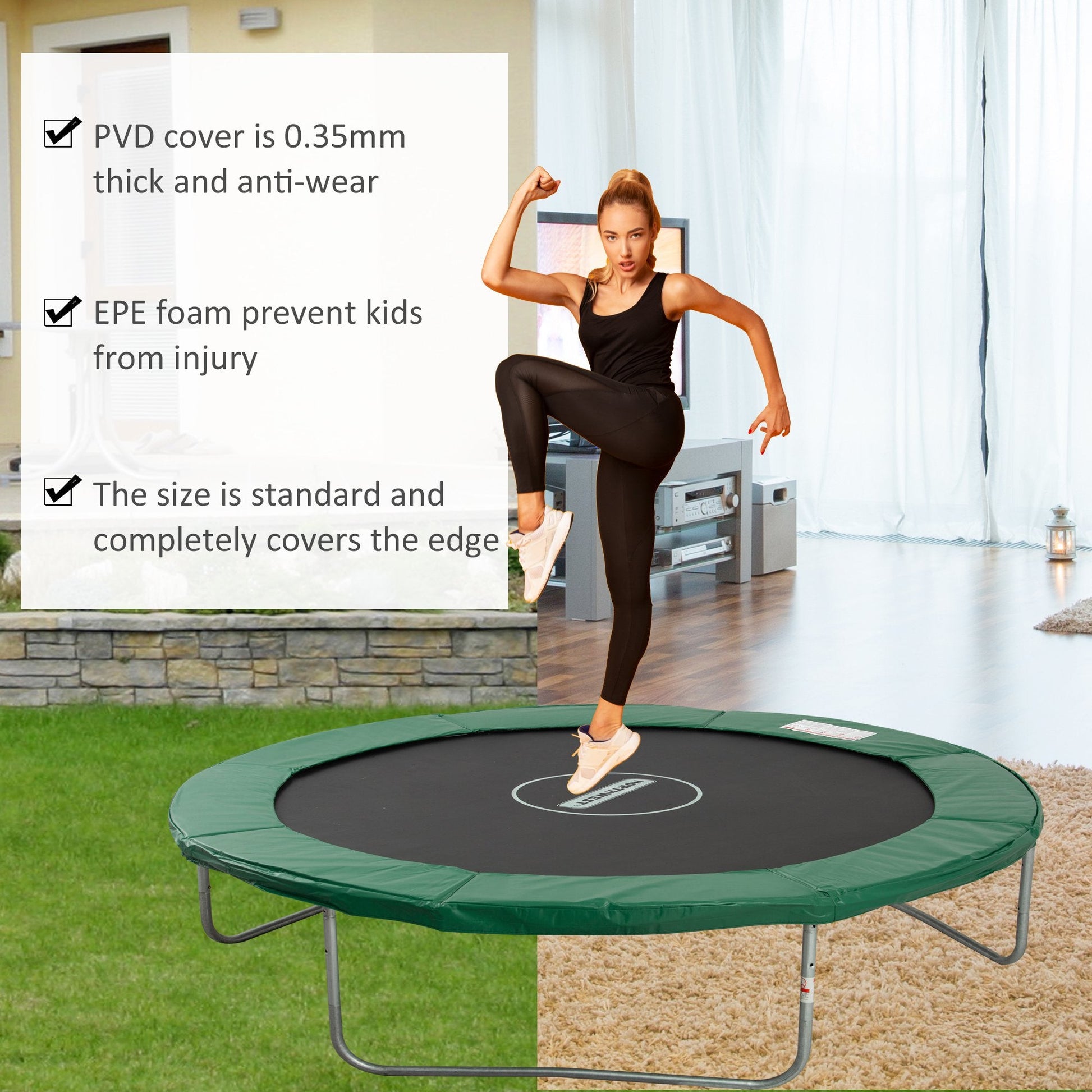 Φ8ft Trampoline Pad Φ96" Spring Safety Replacement Gym Bounce Jump Cover EPE Foam Green Trampolines   at Gallery Canada