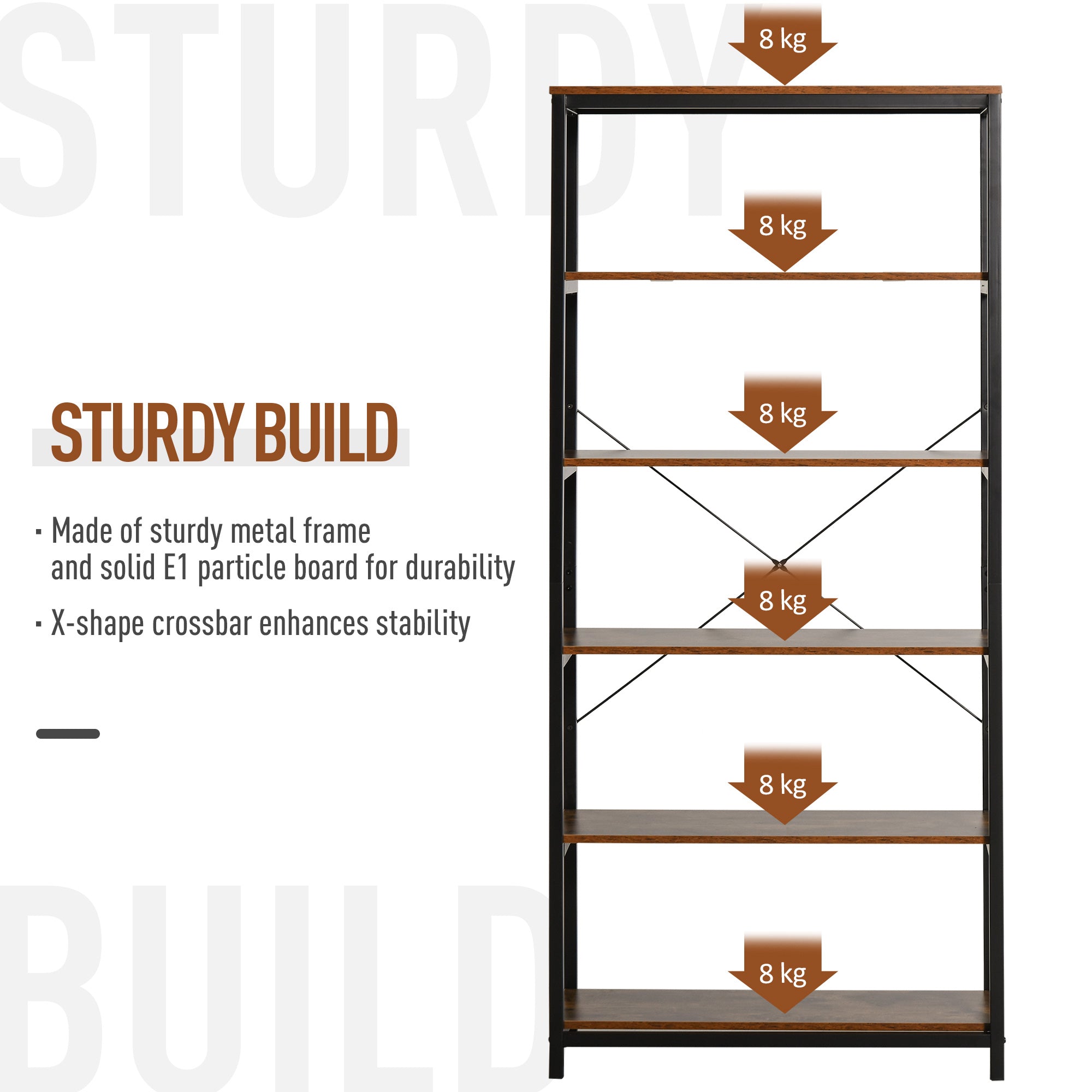 Retro Industrial Bookcase Storage Shelf Closet Floor Standing Display Rack with 6 Tiers, Metal Frame for Living Room &; Study Display Bookshelves   at Gallery Canada