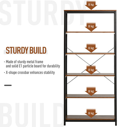 Retro Industrial Bookcase Storage Shelf Closet Floor Standing Display Rack with 6 Tiers, Metal Frame for Living Room &; Study Display Bookshelves   at Gallery Canada