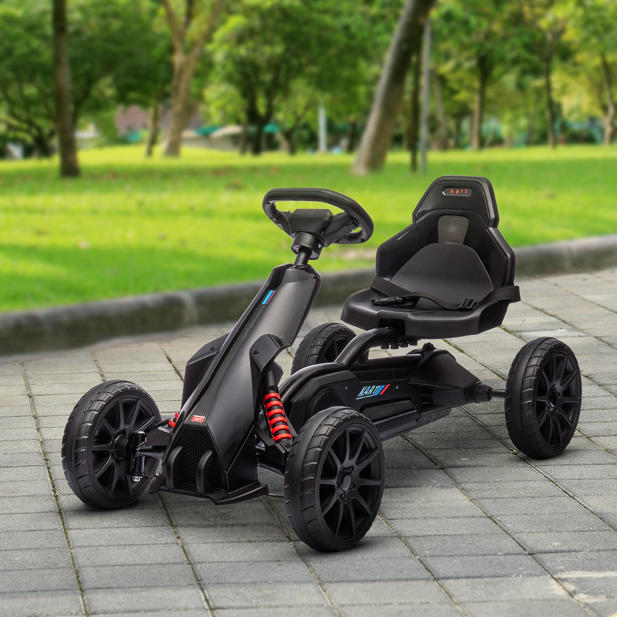 Pedal Go Kart with Adjustable Seat, Forward, Backward, Handbrake, Shock Absorption for 3-8 Years, Black Pedal Go Karts for Kids at Gallery Canada