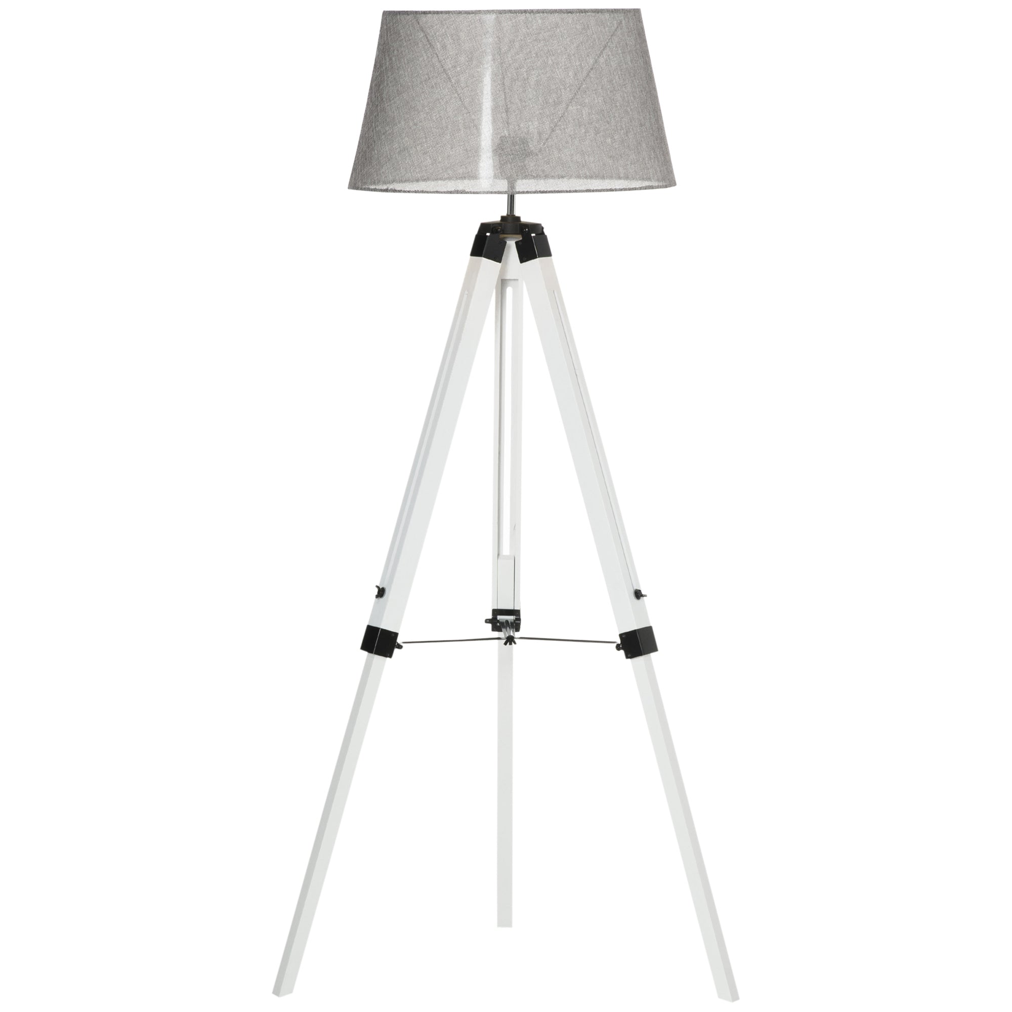 Tripod Floor Lamp, Adjustable Height Wooden Standing Lamp with E26 Lamp Base for Living Room, Bedroom, White and Grey Floor Lamps & Ceiling Fan Lights White, Grey at Gallery Canada