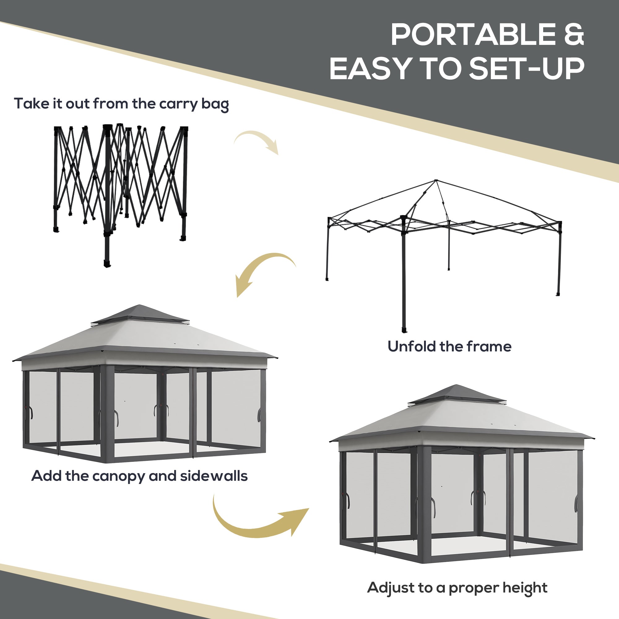 10.7 x 10.7ft Pop Up Gazebo, Adjustable Instant Sun Shelter with UV30+ Roof Cover, Removable Mesh Curtains, Light Grey Pop Up Canopies at Gallery Canada