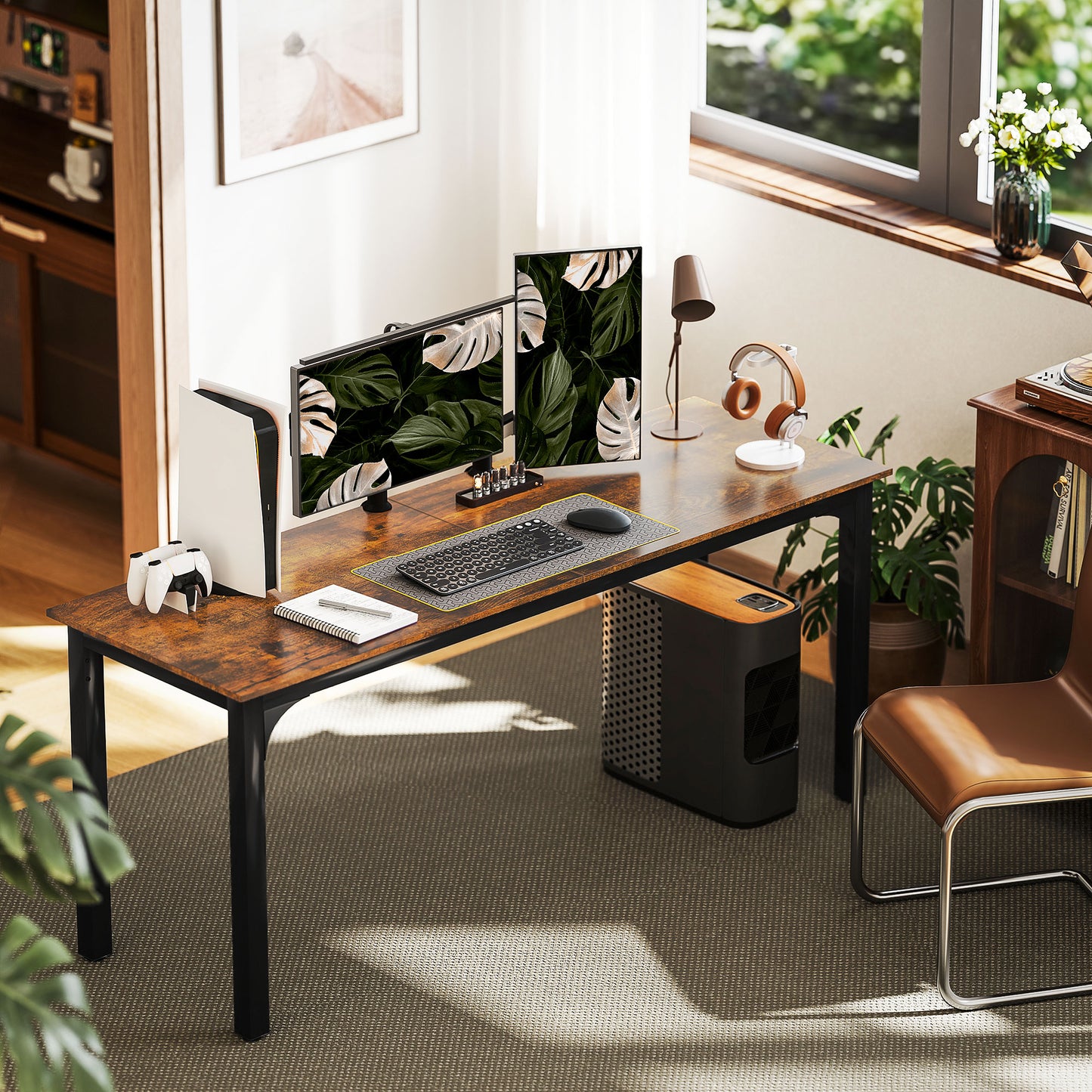 70.9" Computer Desk, Desktop Desk with Metal Legs, Rustic Brown Computer Desks Multi Colour at Gallery Canada