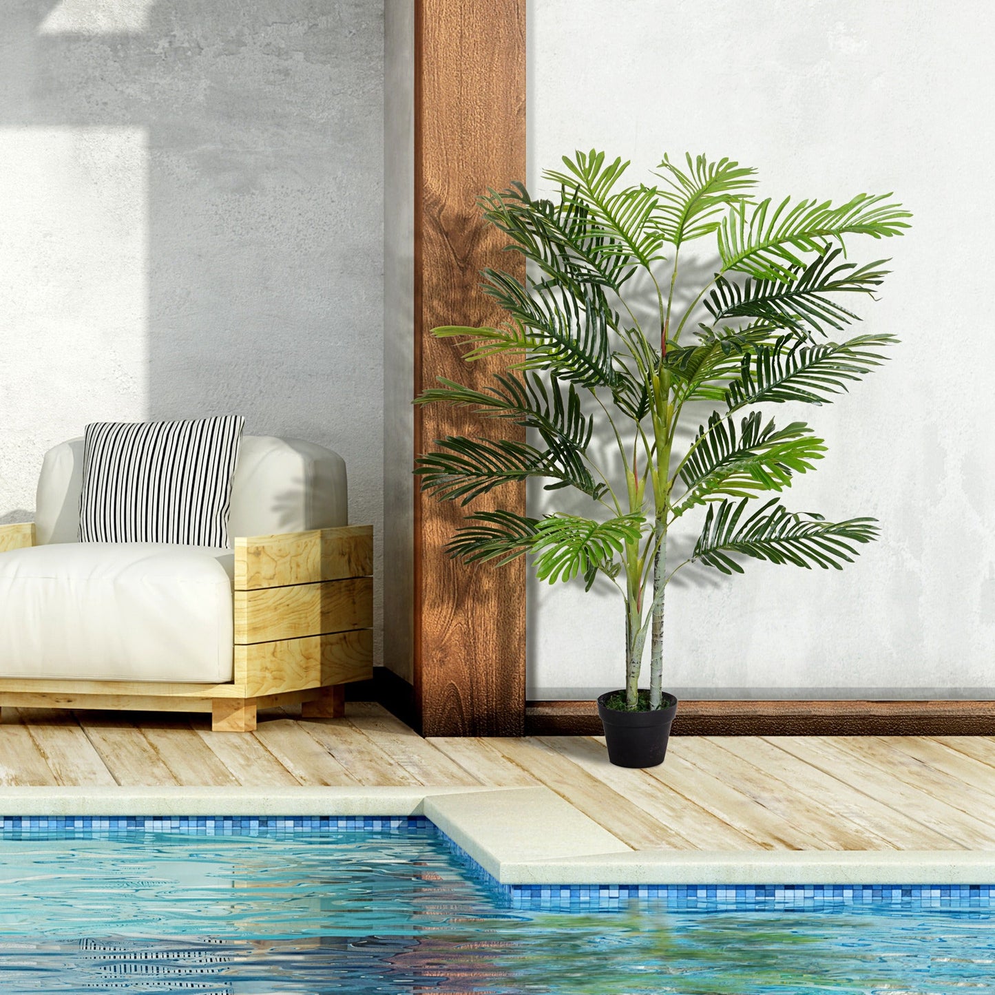 5FT Artificial Palm Tree, Fake Tropical Tree with Lifelike Leaves, Faux Plant in Pot for Indoor and Outdoor Decoration, Green Artificial Trees   at Gallery Canada