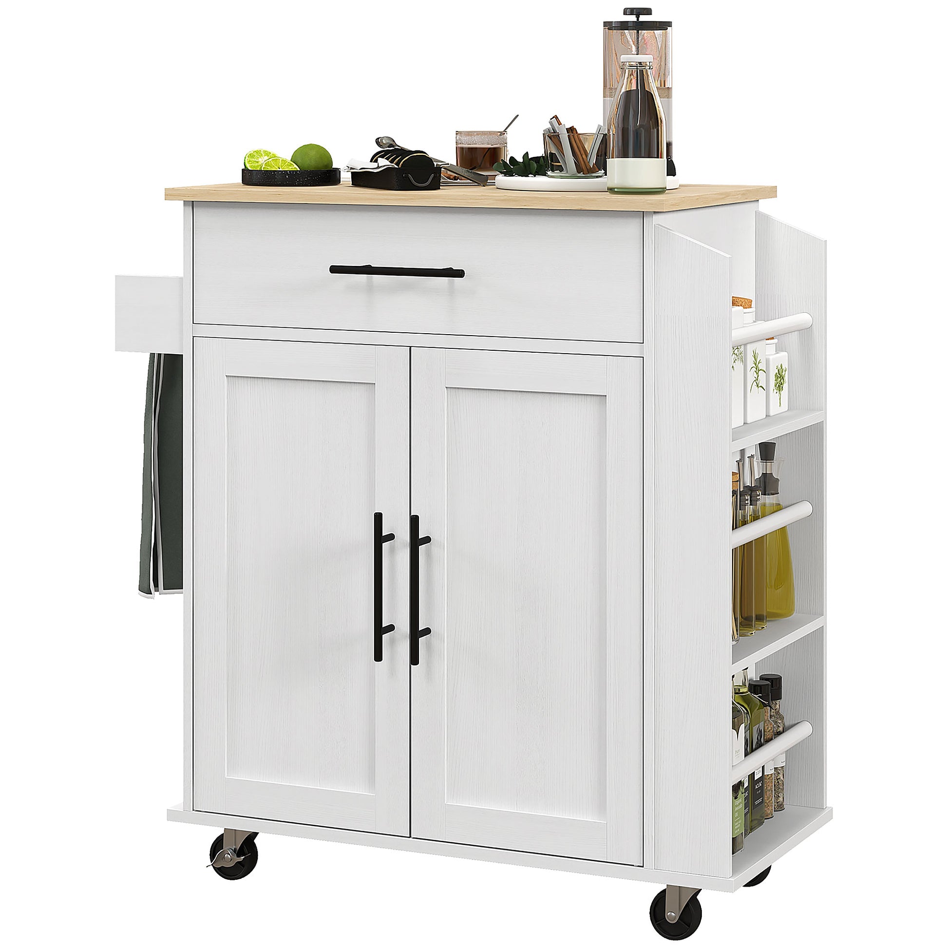 Rolling Island with Wheels for Kitchen, Kitchen Island on Rollers with Power Outlets, Drawer and Doors Kitchen Islands & Kitchen Carts   at Gallery Canada