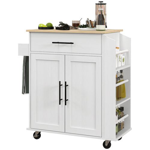 Rolling Island with Wheels for Kitchen, Kitchen Island on Rollers with Power Outlets, Drawer and Doors