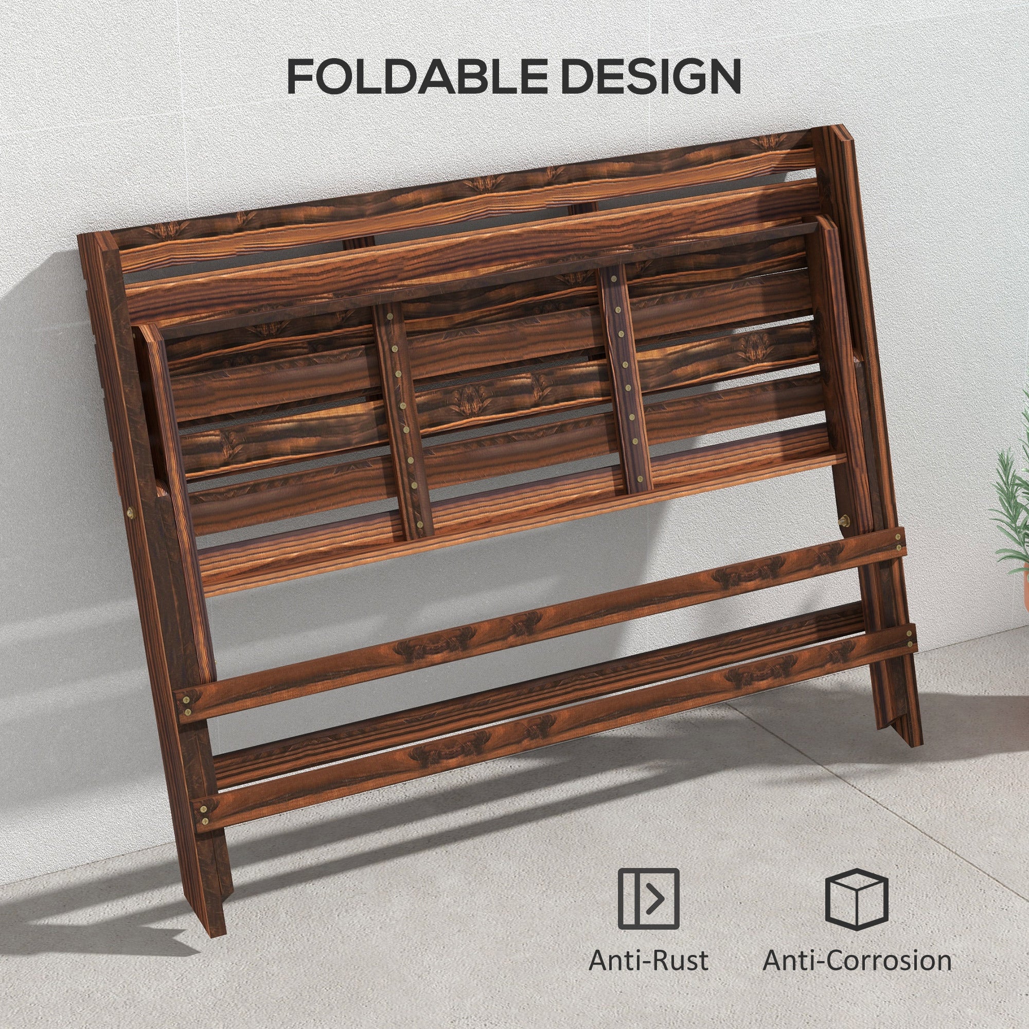 2-Seater Wooden Outdoor Bench, Foldable Garden Bench with Slatted Backrest and Seat, Patio Loveseat, Carbonised Finish Outdoor Benches at Gallery Canada