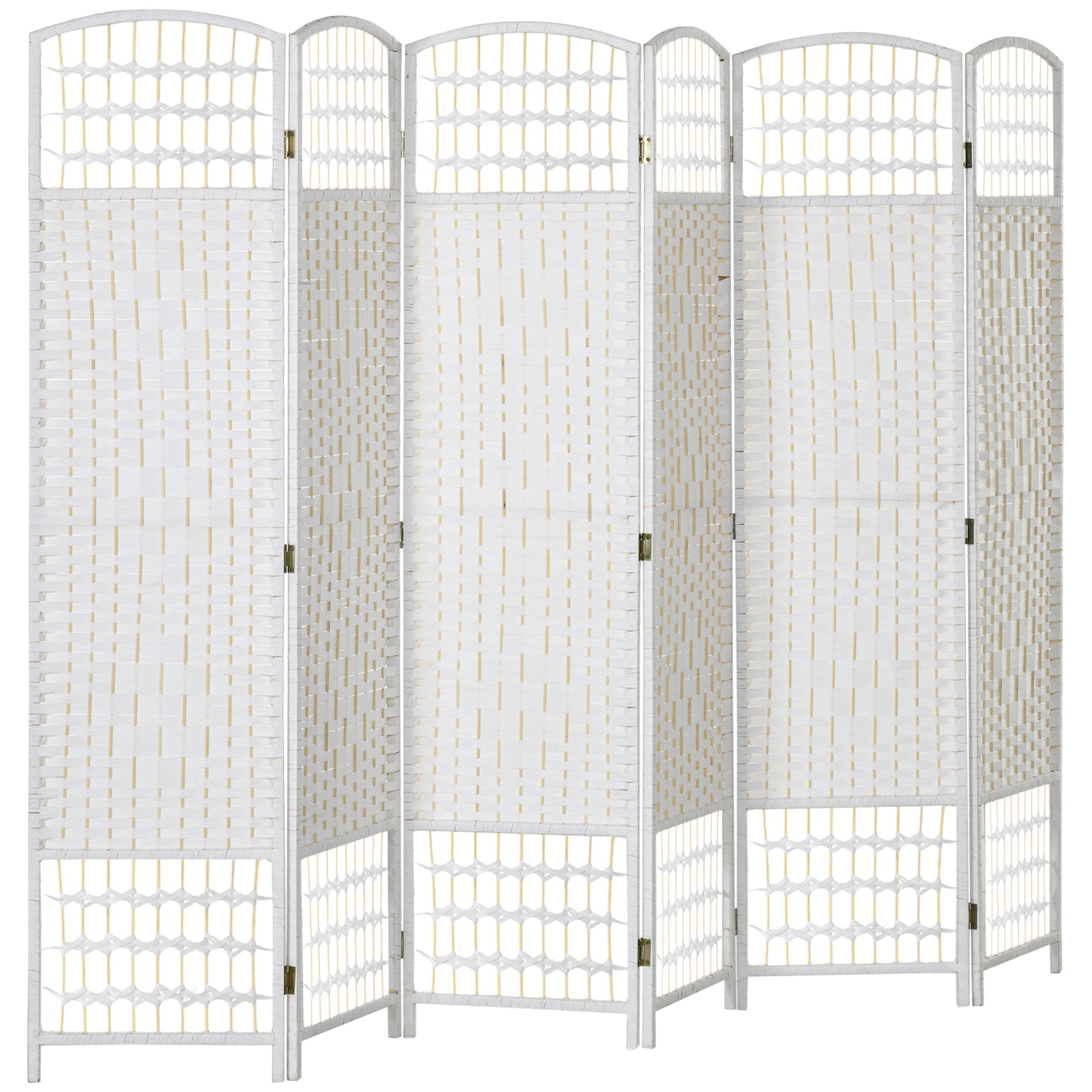 6 Panel Folding Room Divider, Portable Privacy Screen, Wave Fiber Room Partition for Home Office, White Room Dividers White  at Gallery Canada