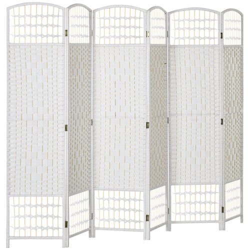 6 Panel Folding Room Divider, Portable Privacy Screen, Wave Fiber Room Partition for Home Office, White