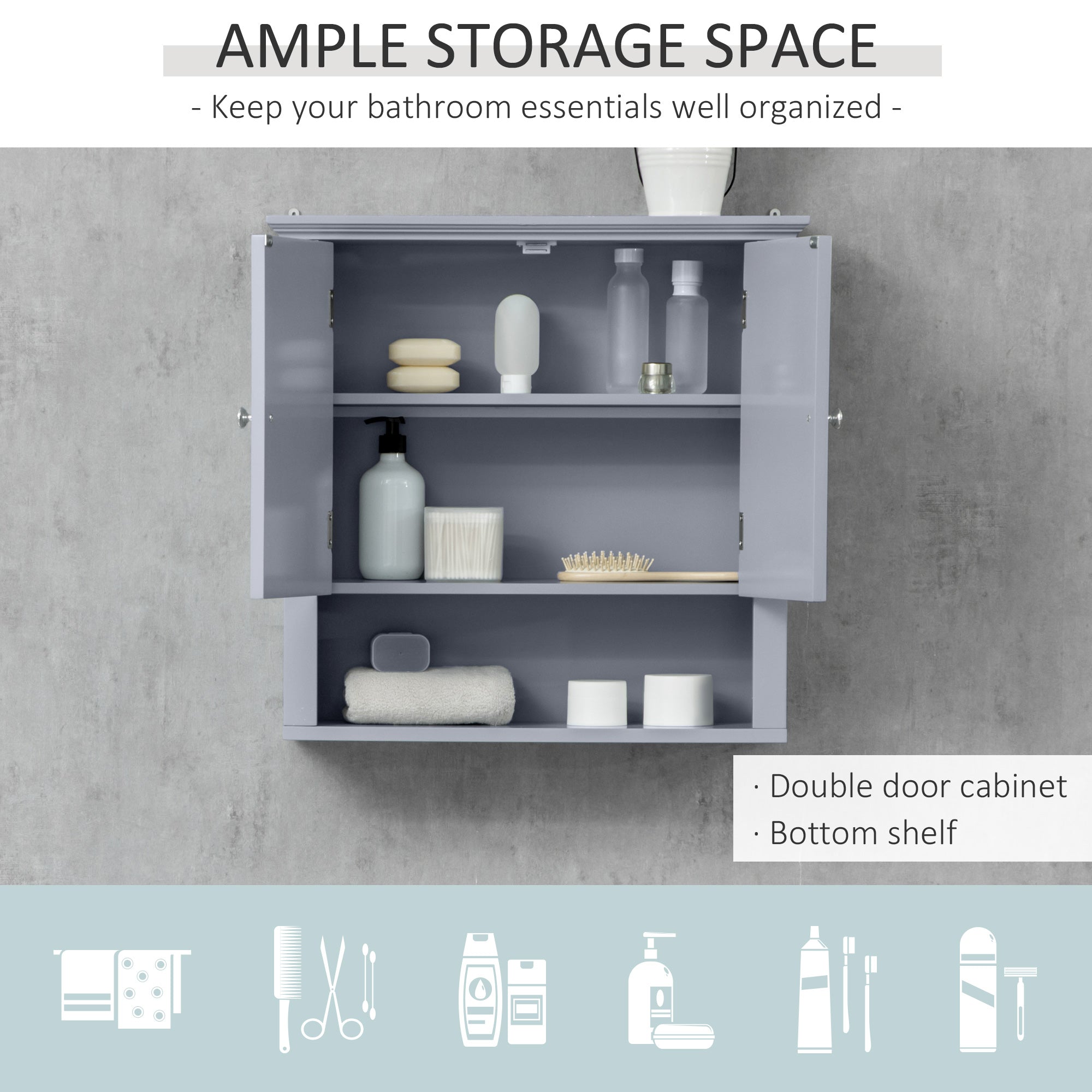 Bathroom Wall Cabinet, Medicine Cabinet, Over Toilet Storage Cabinet with Adjustable Shelf and 2 Doors for Hallway, Living Room, Gray Wall Mounted Cabinets at Gallery Canada