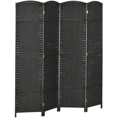 5.6 Ft Tall Folding Room Divider, 4 Panel Portable Privacy Screen, Hand-Woven Partition Wall Divider, Black Room Dividers   at Gallery Canada