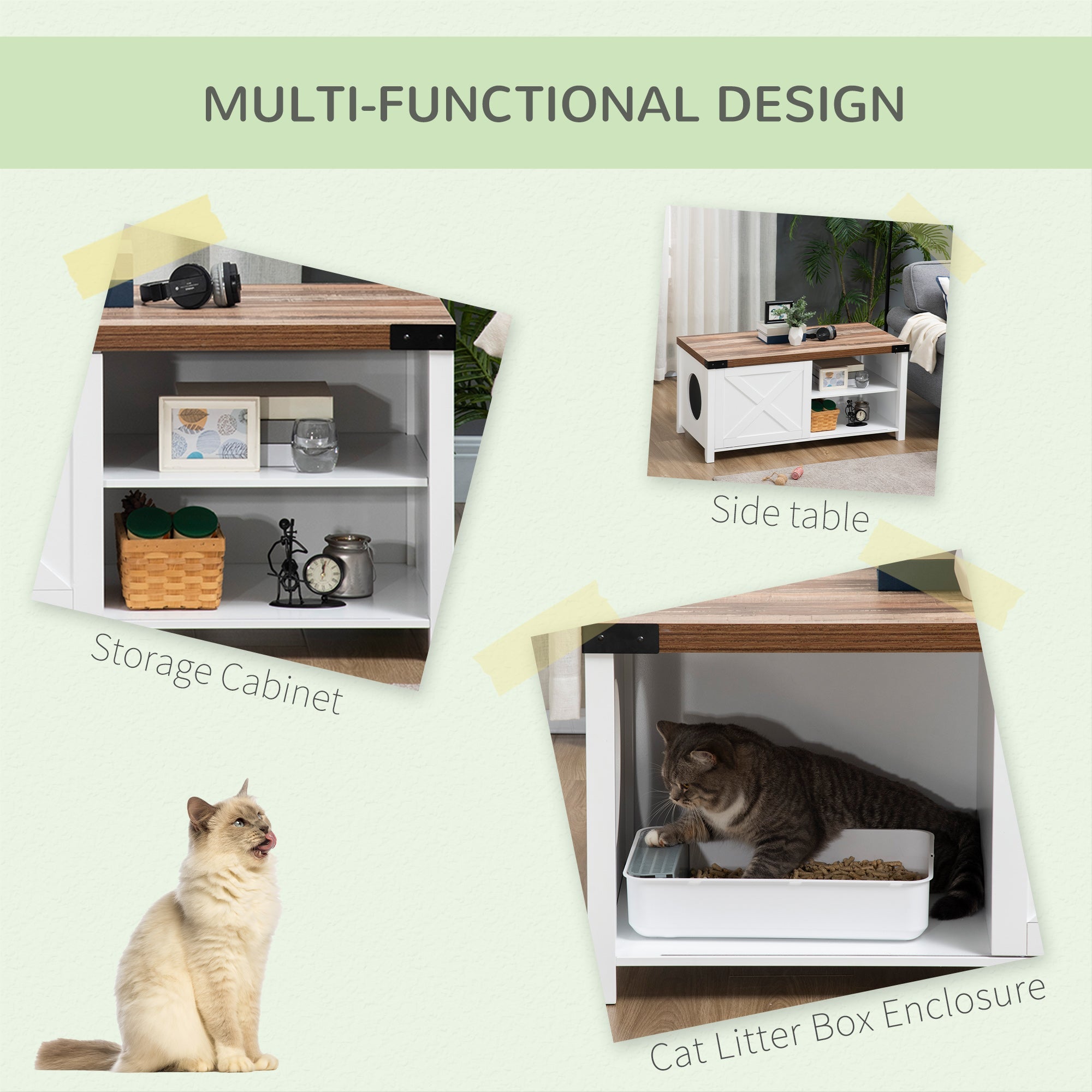 Cat Litter Box Enclosure with Sliding Door, Cat Washroom Storage Bench with Cat Hole, Indoor Cat House End Table with Sturdy Wooden Structure, White Cat Litter Box Enclosures   at Gallery Canada