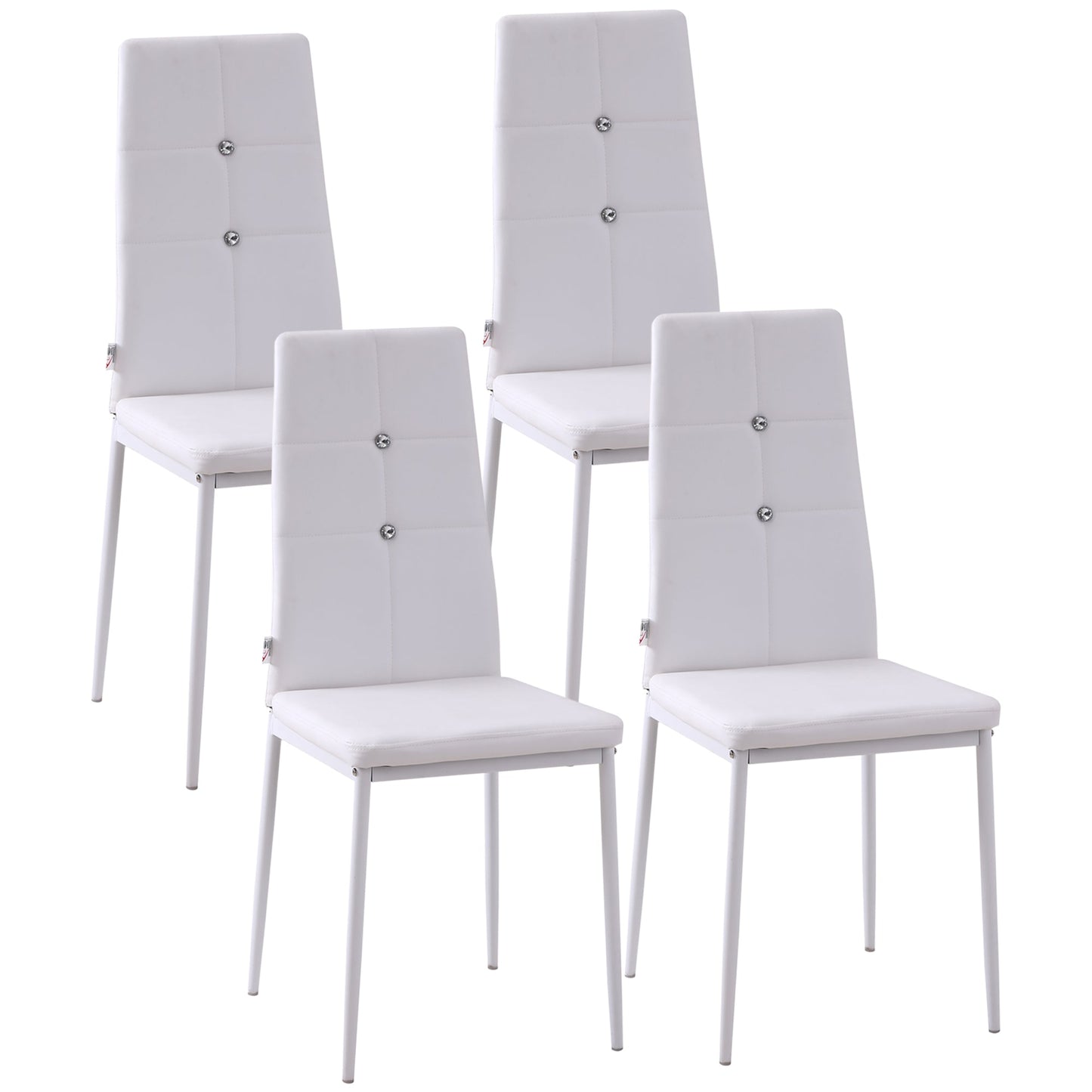 Set of 4 Modern Style Dining Chairs, Button Tufted High Back Side Chairs with Upholstered Seat, Steel Legs, White Bar Stools White  at Gallery Canada